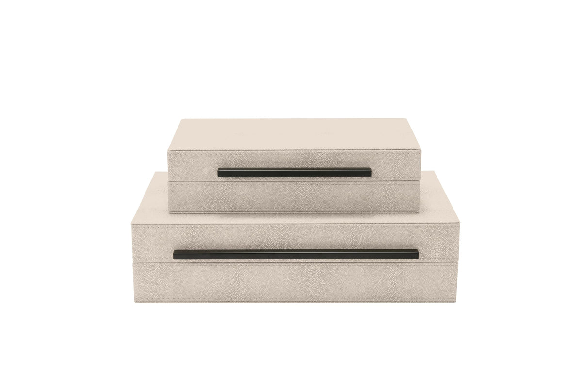 Sagala Set of 2 Ivory Shagreen Decorative Boxes With Black - Premium Selection Official Imagery - 1
