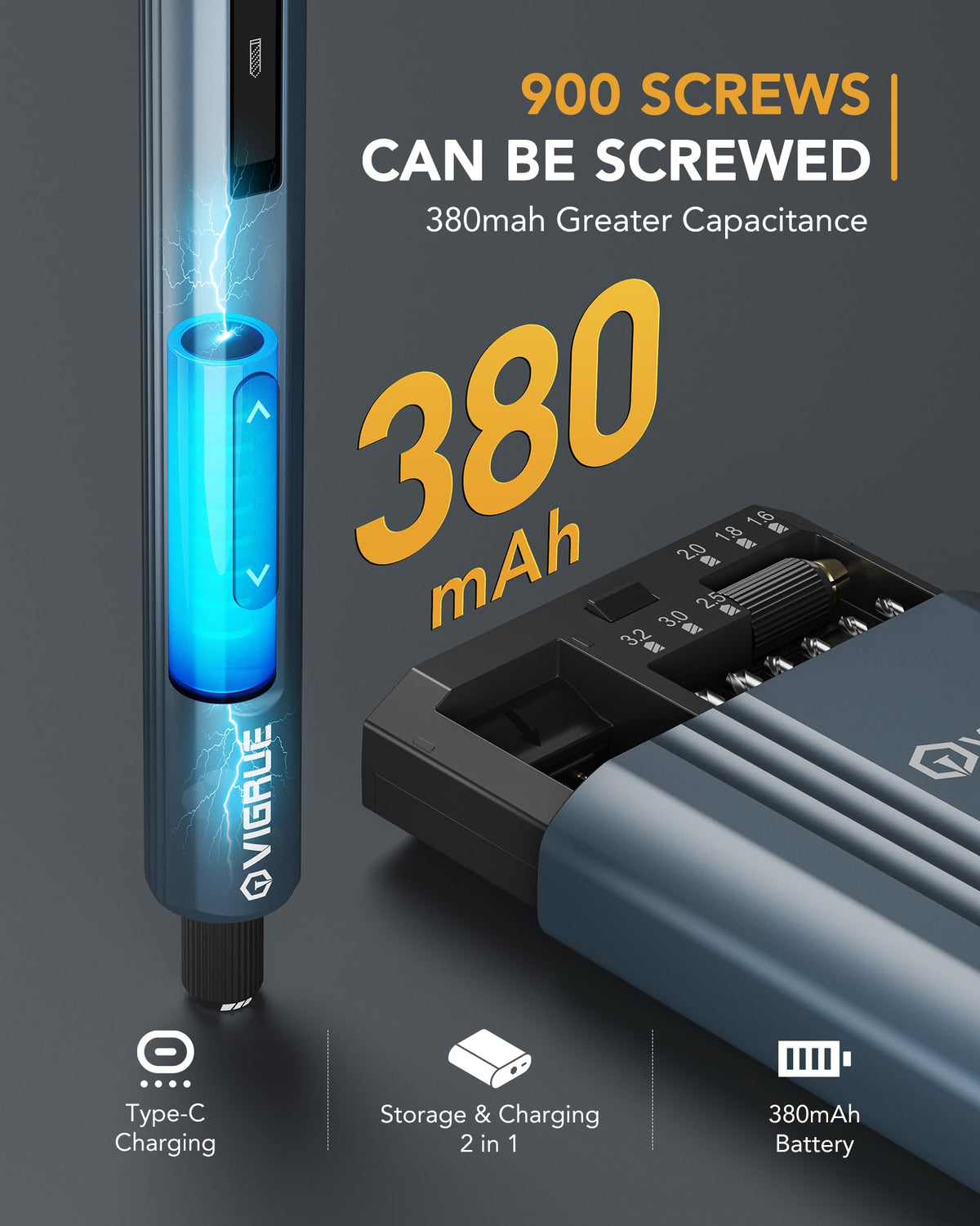 VIGRUE Mini Electric Screwdriver Set 400RPM Electric - VIGRUE Official Imagery - 4
