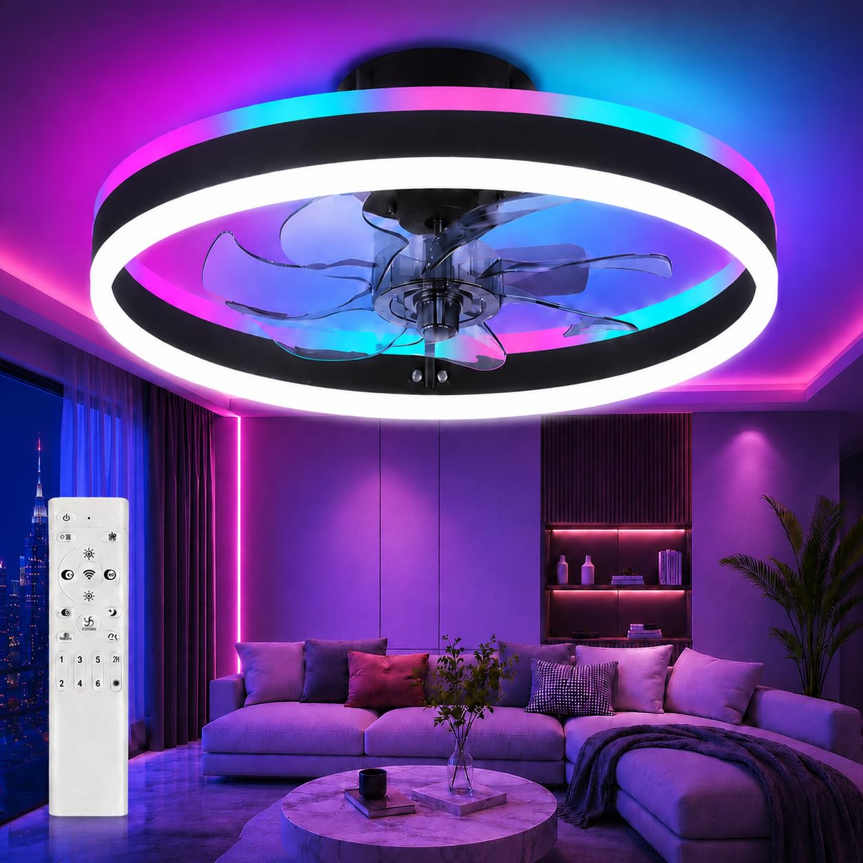 Garvee 20" Modern Round Ring RGB Ceiling Fan with Lights and Remo - Garvee Official Product View 10