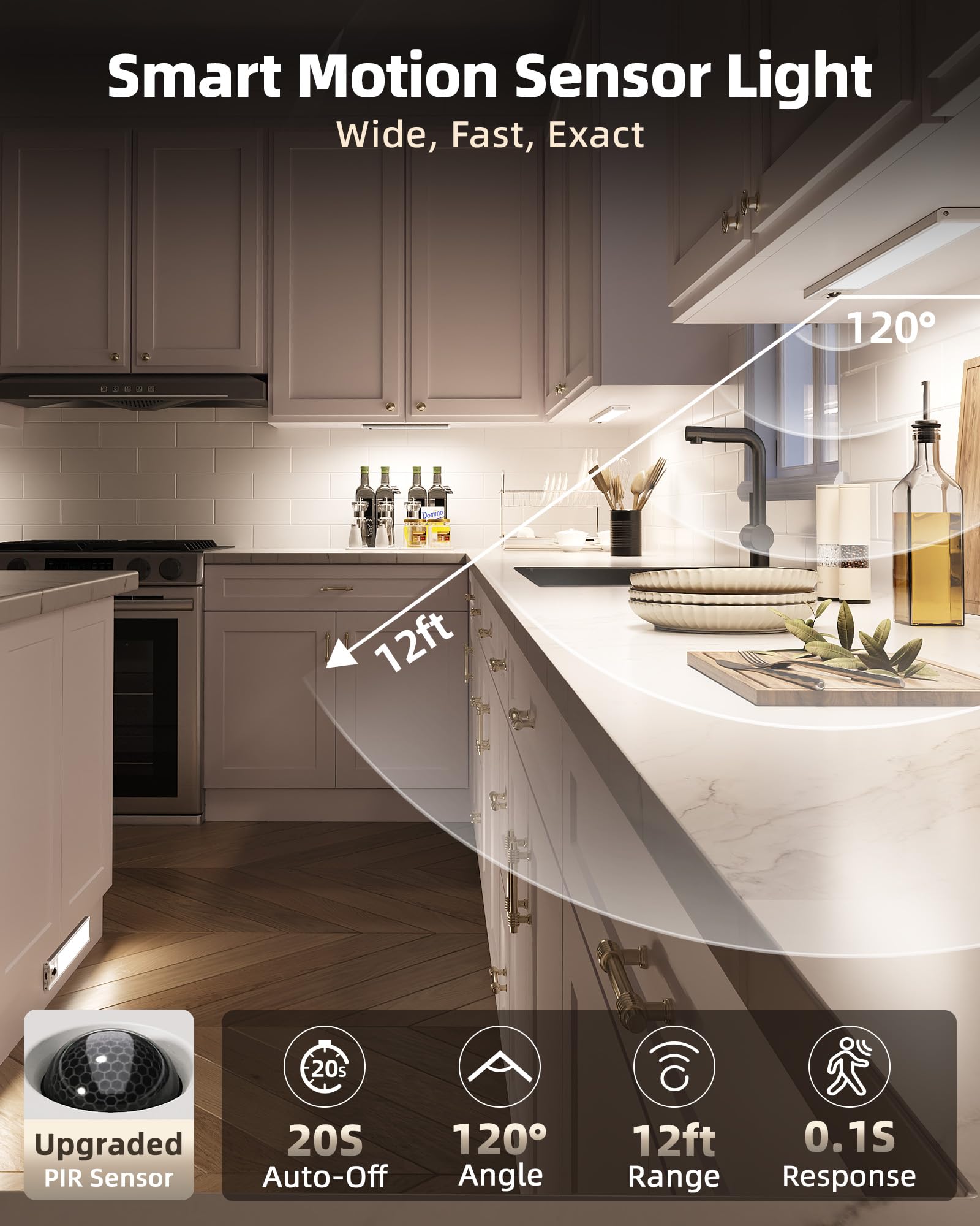 EZVALO 5-Pack Under Cabinet Lighting, 2400mAh Motion Sensor Light - EZVALO Official Product View 3