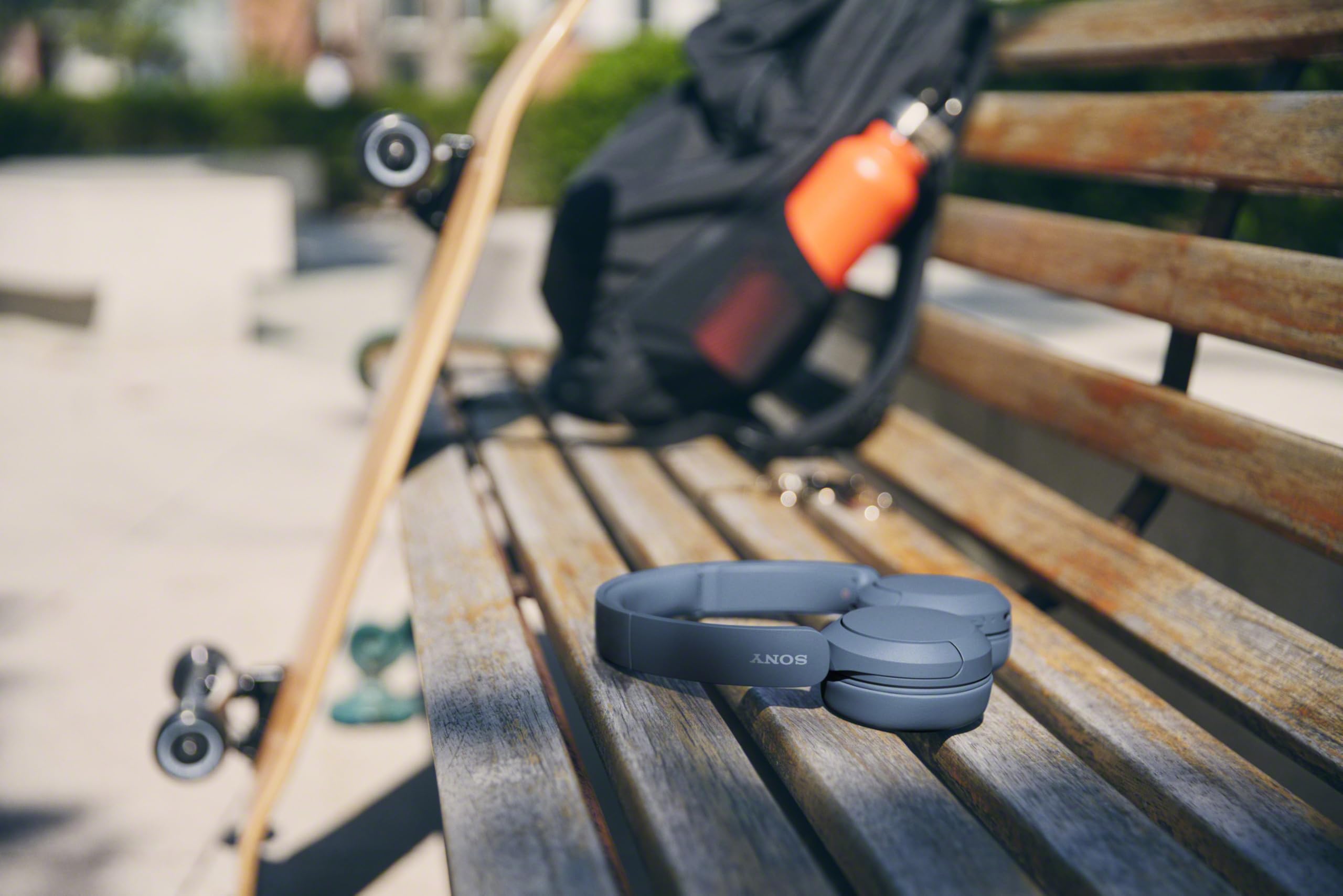 Sony WH-CH520 wireless on-ear Bluetooth headphones in blue with built-in microphone, shown with padded ear cups and headband.
