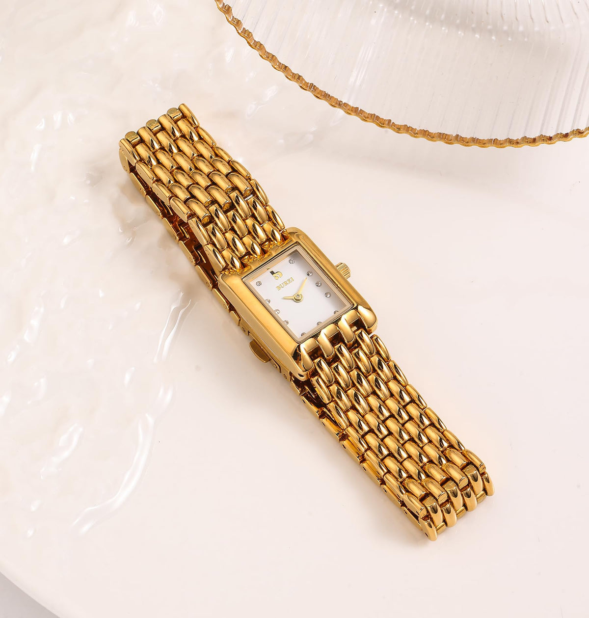 BUREI Women s Square Dial Watch with Crystals Gold Colored - BUREI Official Imagery - 3