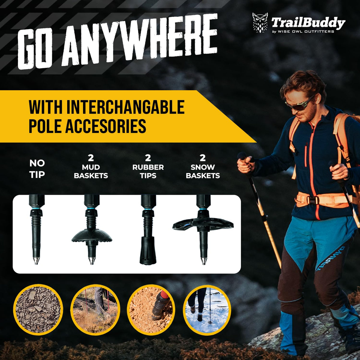 TrailBuddy Trekking Poles Lightweight 7075 Aluminum Hiking - TrailBuddy Official Imagery - 6
