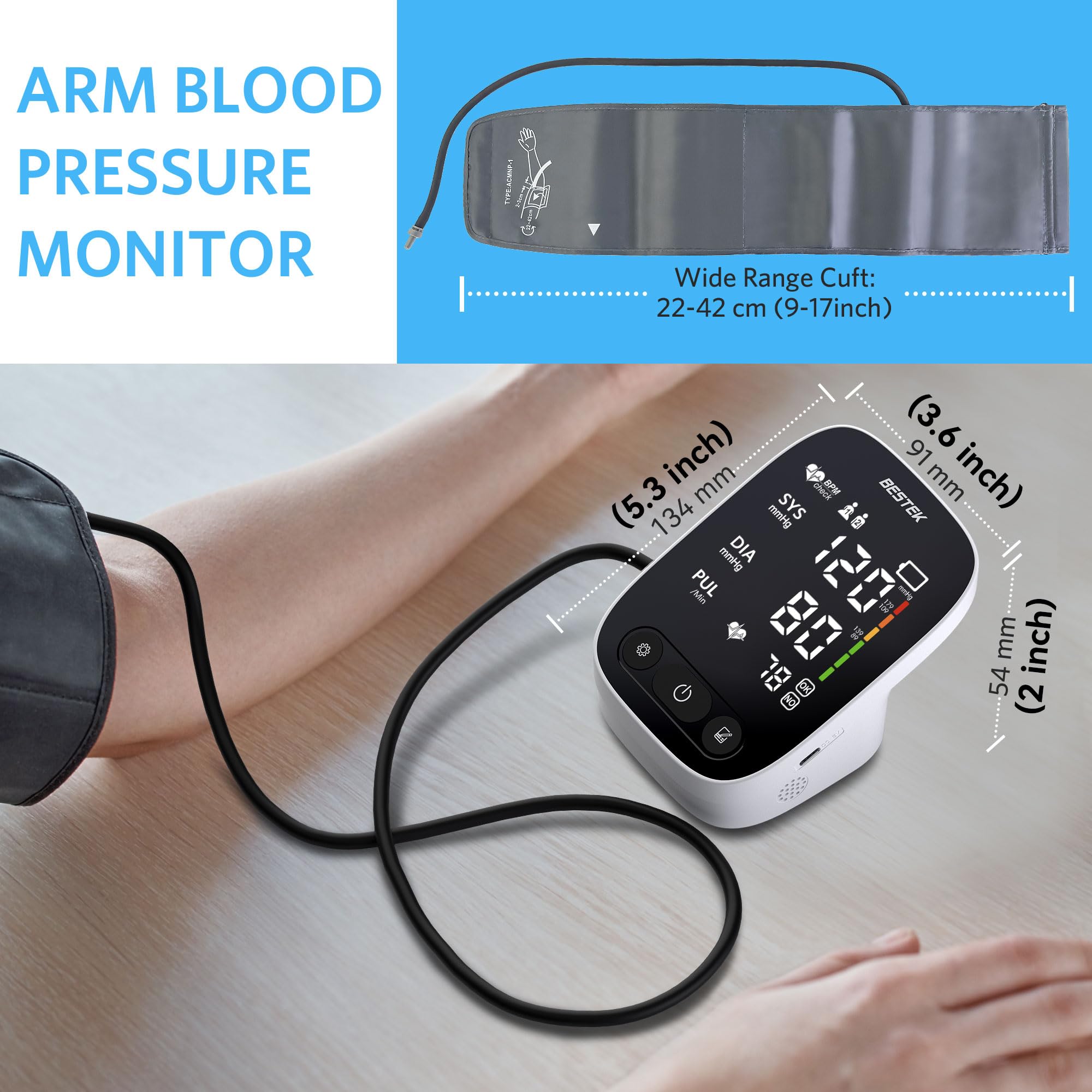 BESTEK Blood Pressure Monitor, Automatic Upper Arm BP Machine for Home Use