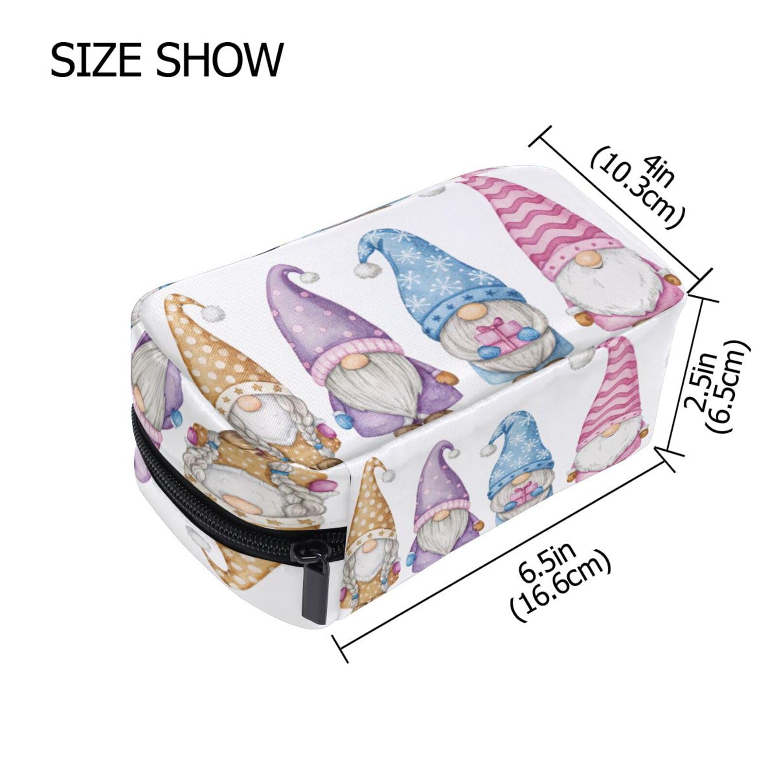 JUZIHAI watercolor gnome makeup bag with zipper, 5 compartments, portable travel cosmetic organizer pouch for women.