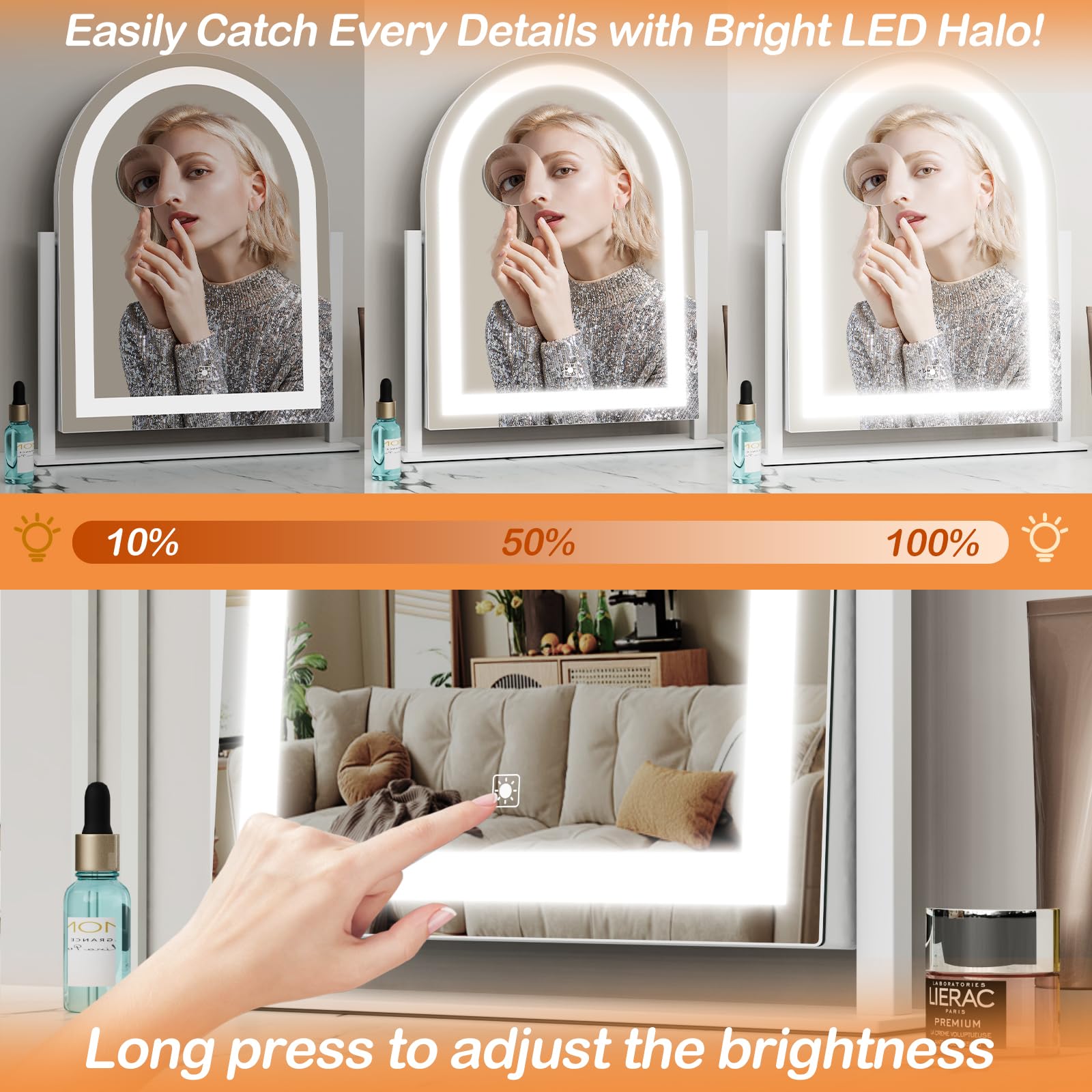 Gvnkvn Arched Makeup Vanity Mirror with Lights 17.2" LED Makeup Mirror Detachabl - Gvnkvn Official Product View 6