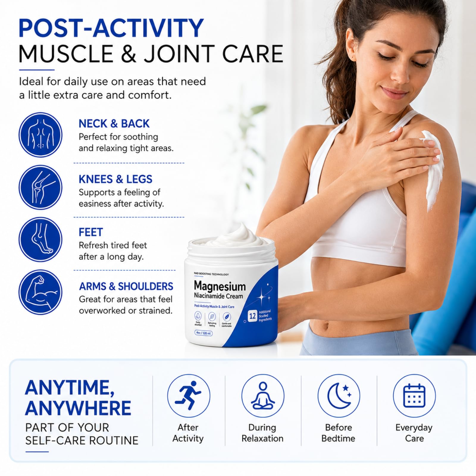Magnesium Niacinamide Relief Cream- Magnesium Chloride & Niacinamide Body Cream, Cooling Moisturizing Formula for Neck, Back, Knees, Legs & Feet, Lightweight Fast-Absorbing Non-Greasy Skin Care, 4 oz