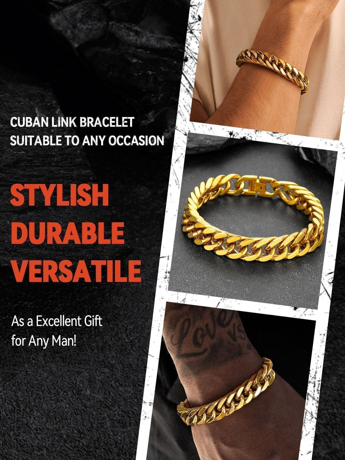 FaithHeart Mens Stainless Steel Cuban Link Bracelet Tarnish - FaithHeart Official Imagery - 3