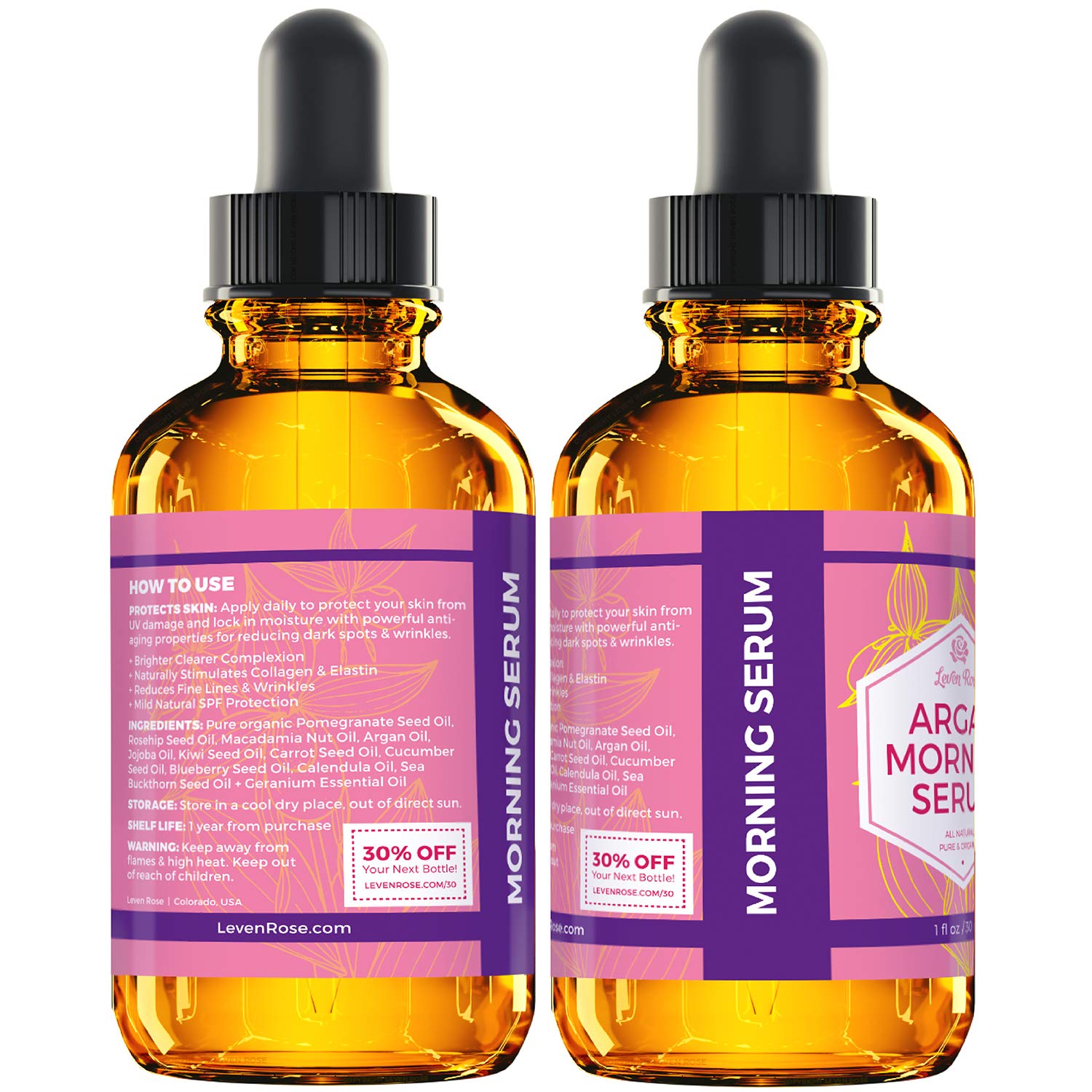 Leven Rose Moroccan Argan Oil Face Serum - 100% Organic Hydrating Oil Anti Aging - Leven Rose Official Product View 5
