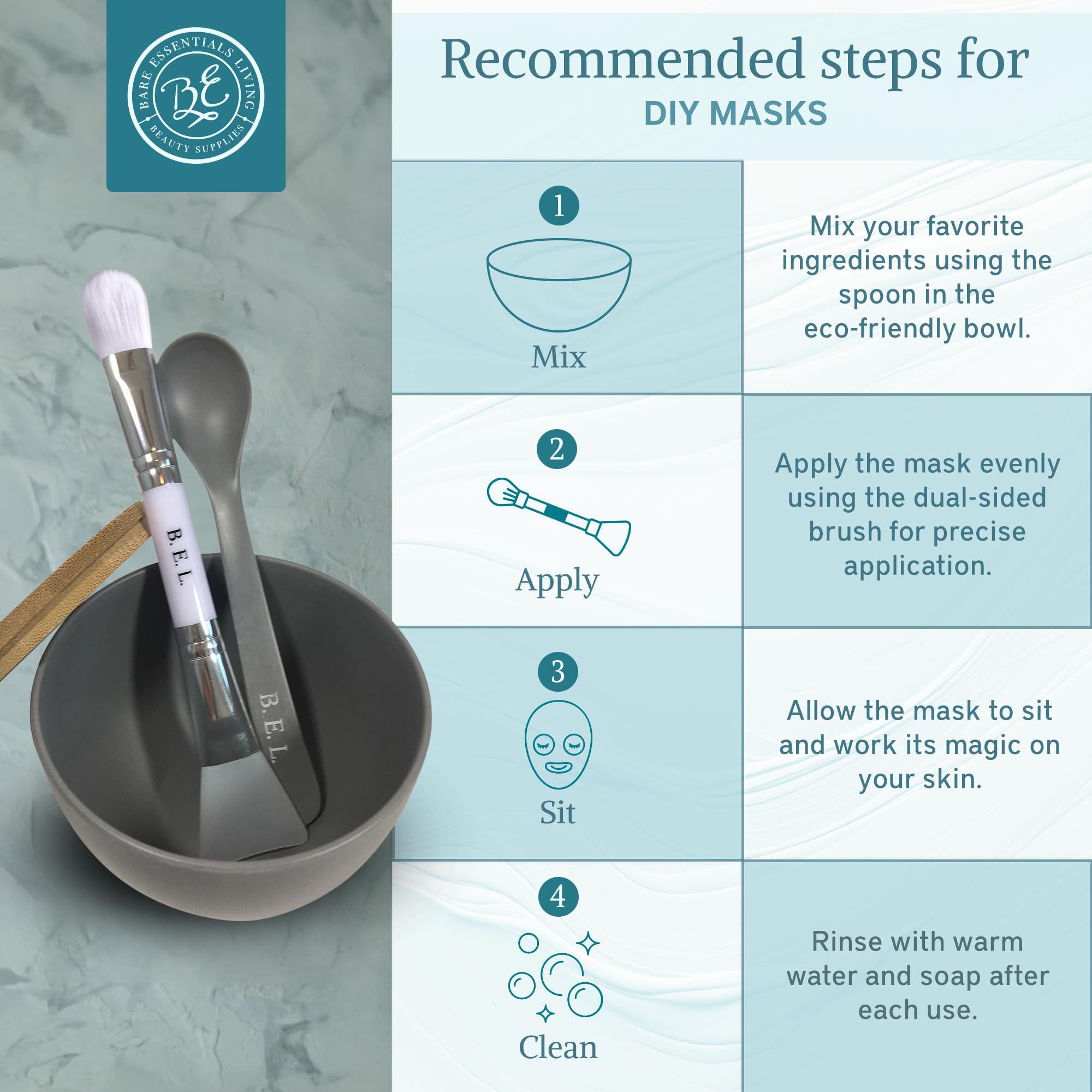 Clay Face Mask Mixing Bowl Set, Skin Care Kit Facial Bowls with - Bare Essentials Living