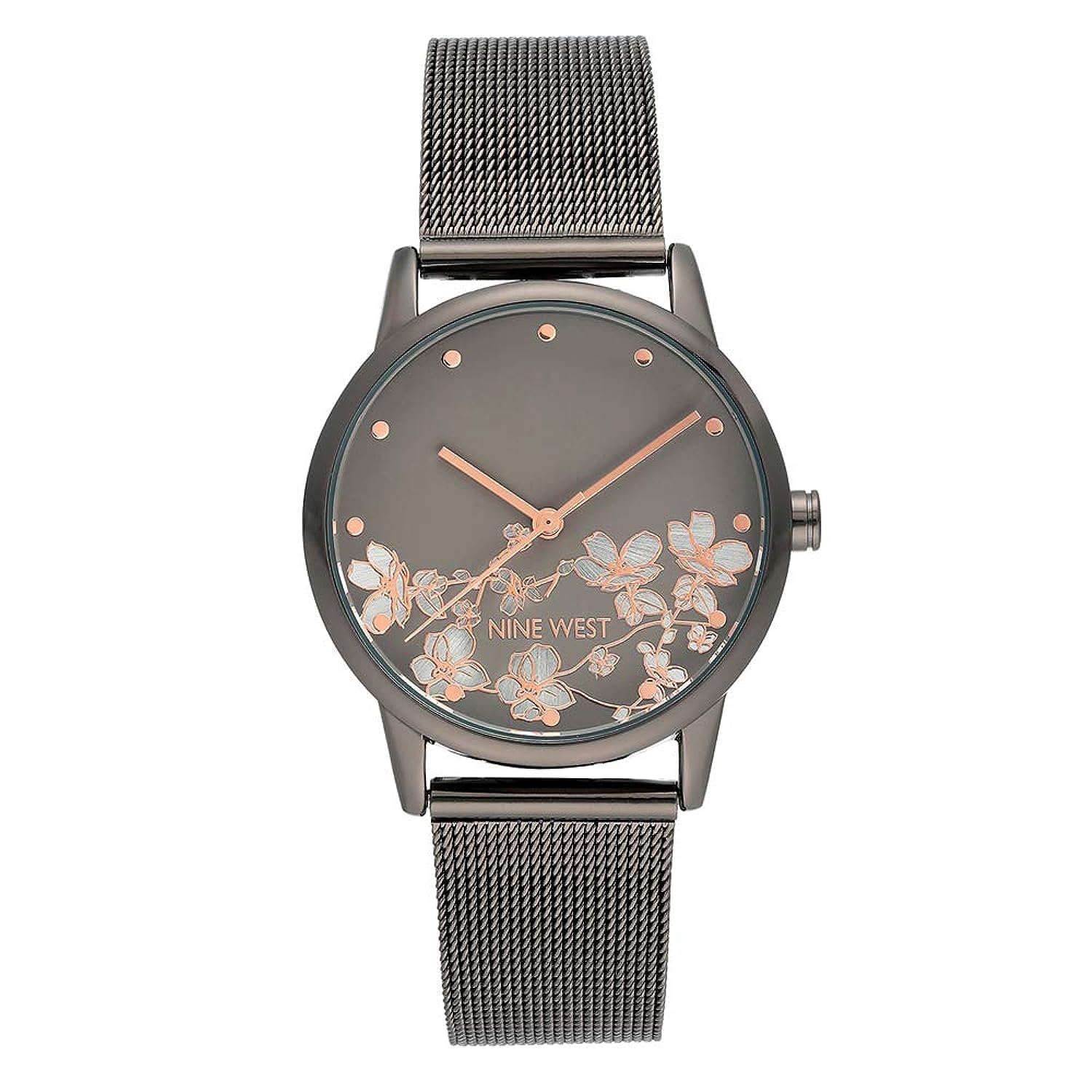 Nine West Women's Floral Dial Mesh Bracelet Watch - View 7