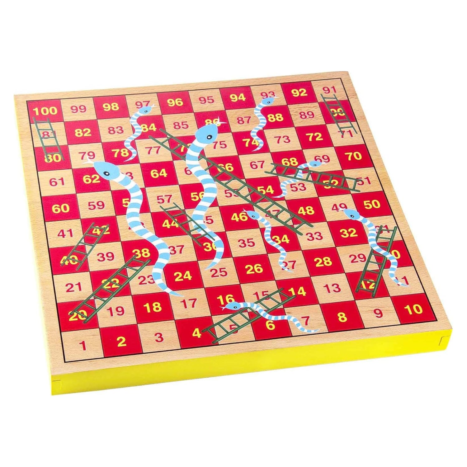 AMEROUS 12-inch wooden Ludo and Snakes and Ladders game board with colorful printed design for family fun and entertainment.