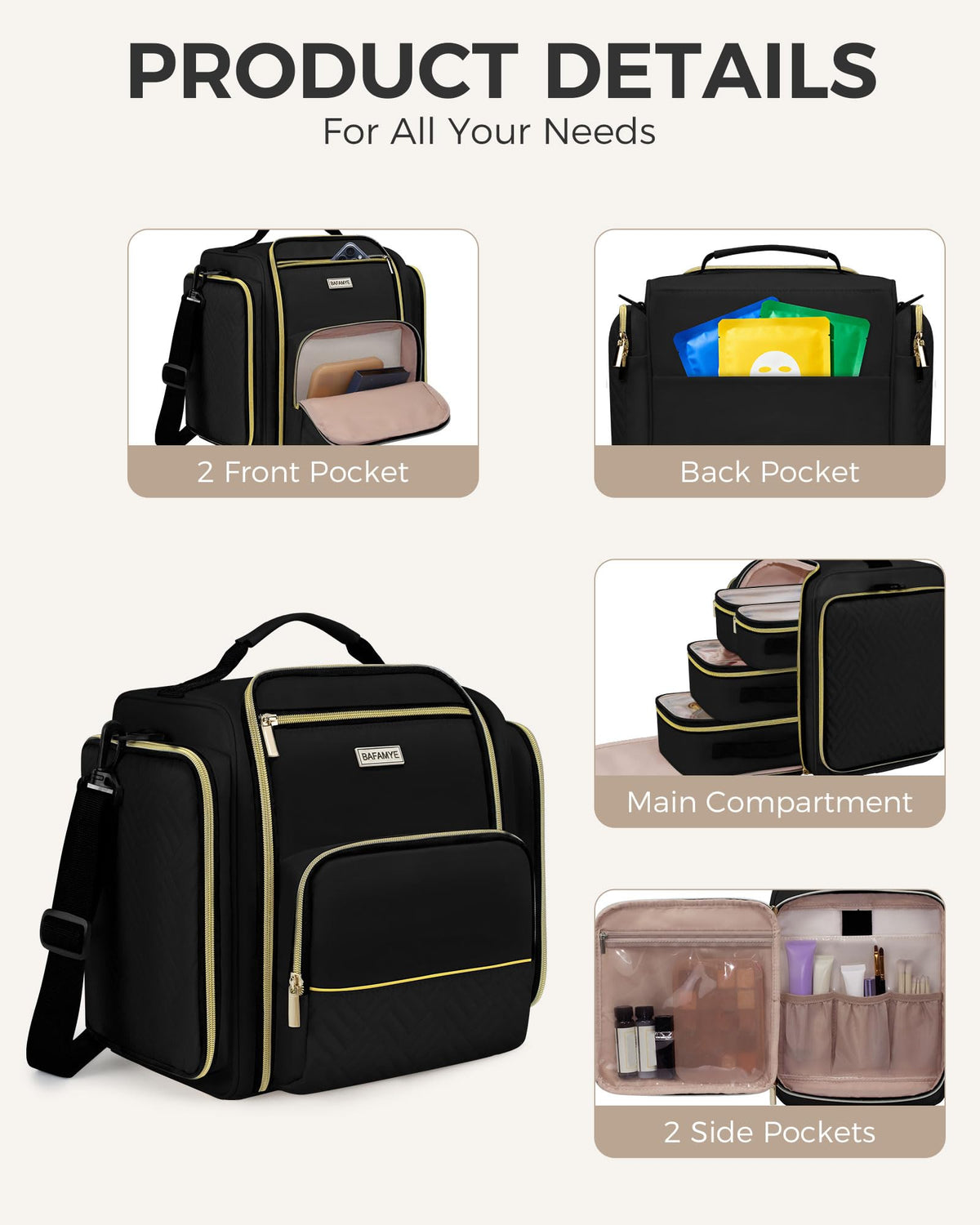 Large Travel Makeup Bag - BAFAMYE Official Imagery - 5