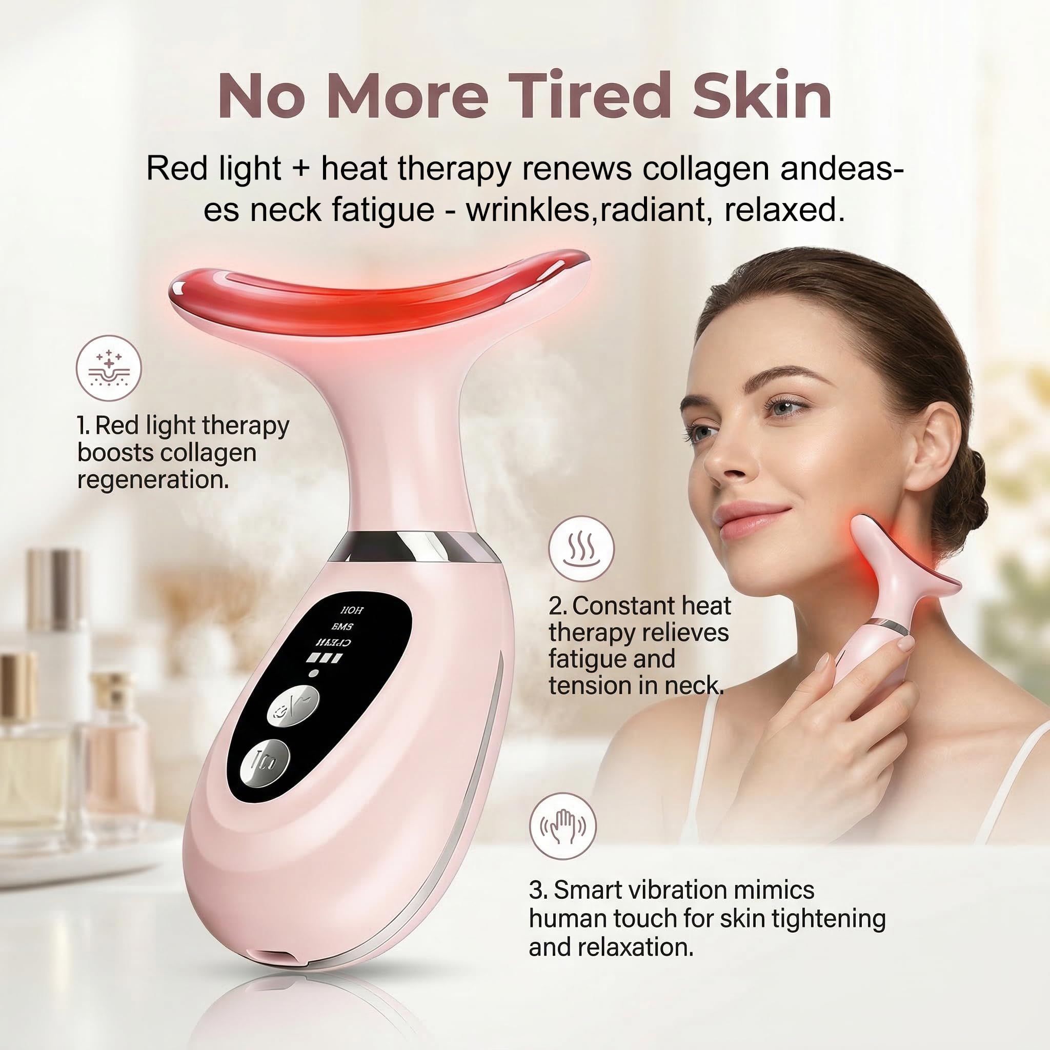 7-Color LED Light Facial Massager Set, Face and Neck Massager - erdnretl