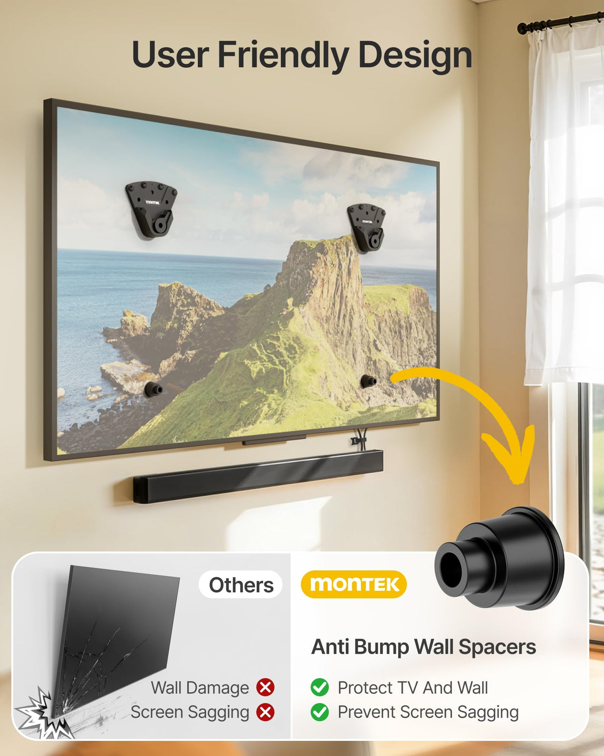 monTEK No Stud TV Wall Mount for 32 100 Inch TVs Holds up to - monTEK Official Imagery - 8