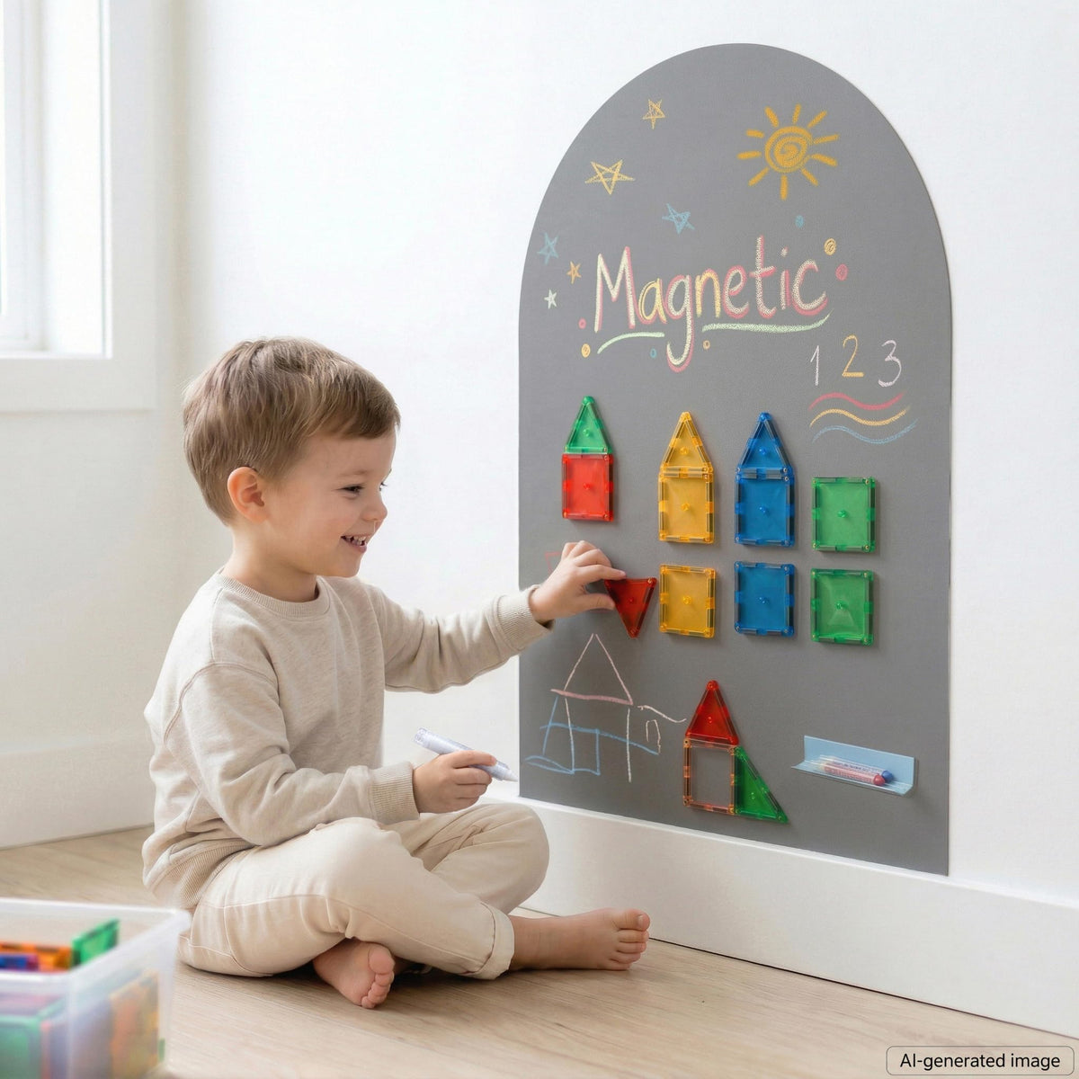 Small Magnetic Wall Decal Focused Montessori Play Starts - Qiytecno Official Imagery - 1