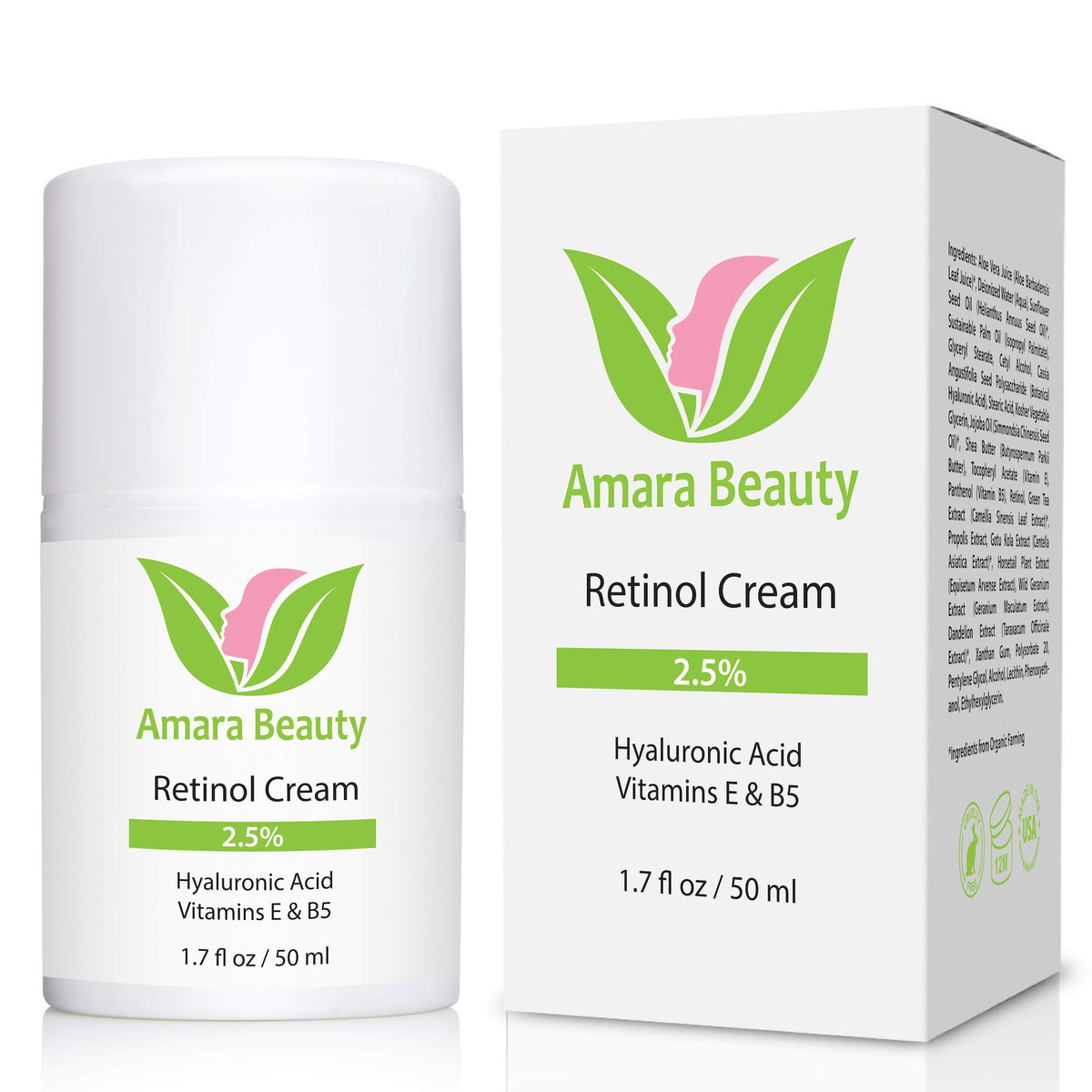 Retinol Cream for Face 2 5 with Hyaluronic Acid Vitamins E - Amara Beauty Official Imagery - 4