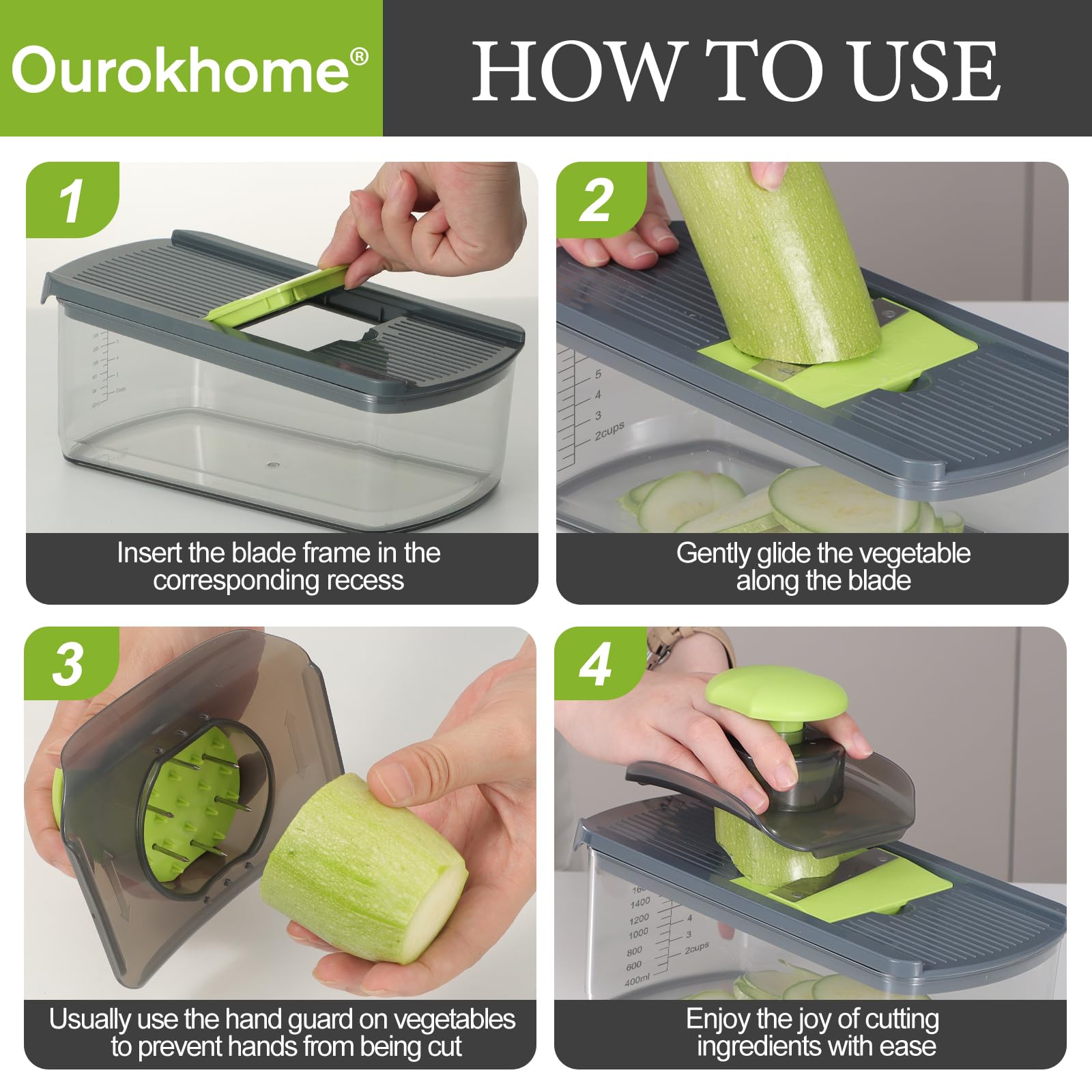 Ourokhome Mandolin Slicer for Kitchen Food, Hand Safe Vegetable S - Ourokhome Official Product View 6
