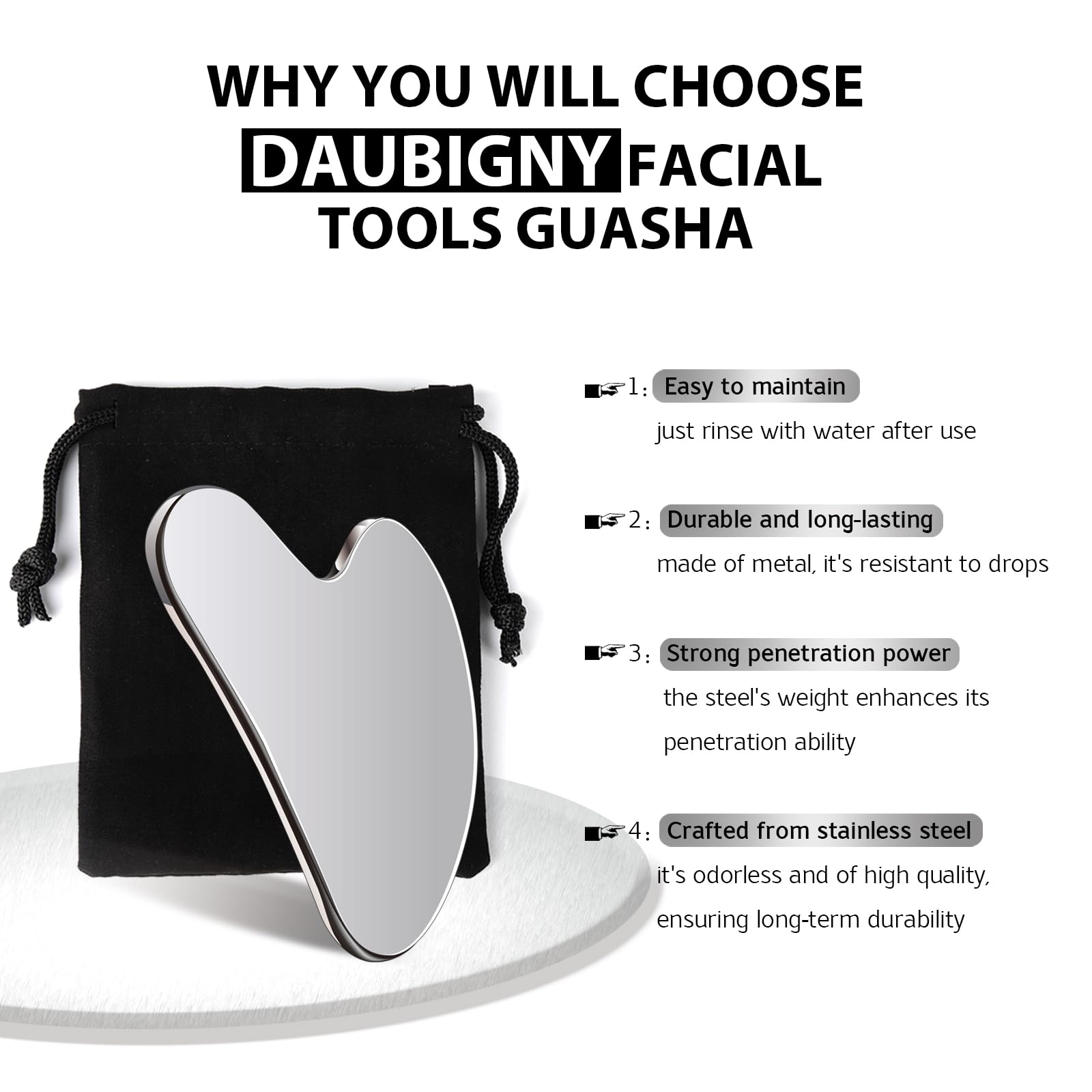 Stainless Steel Gua Sha Facial Tools Guasha for Face Metal Gua - Daubigny