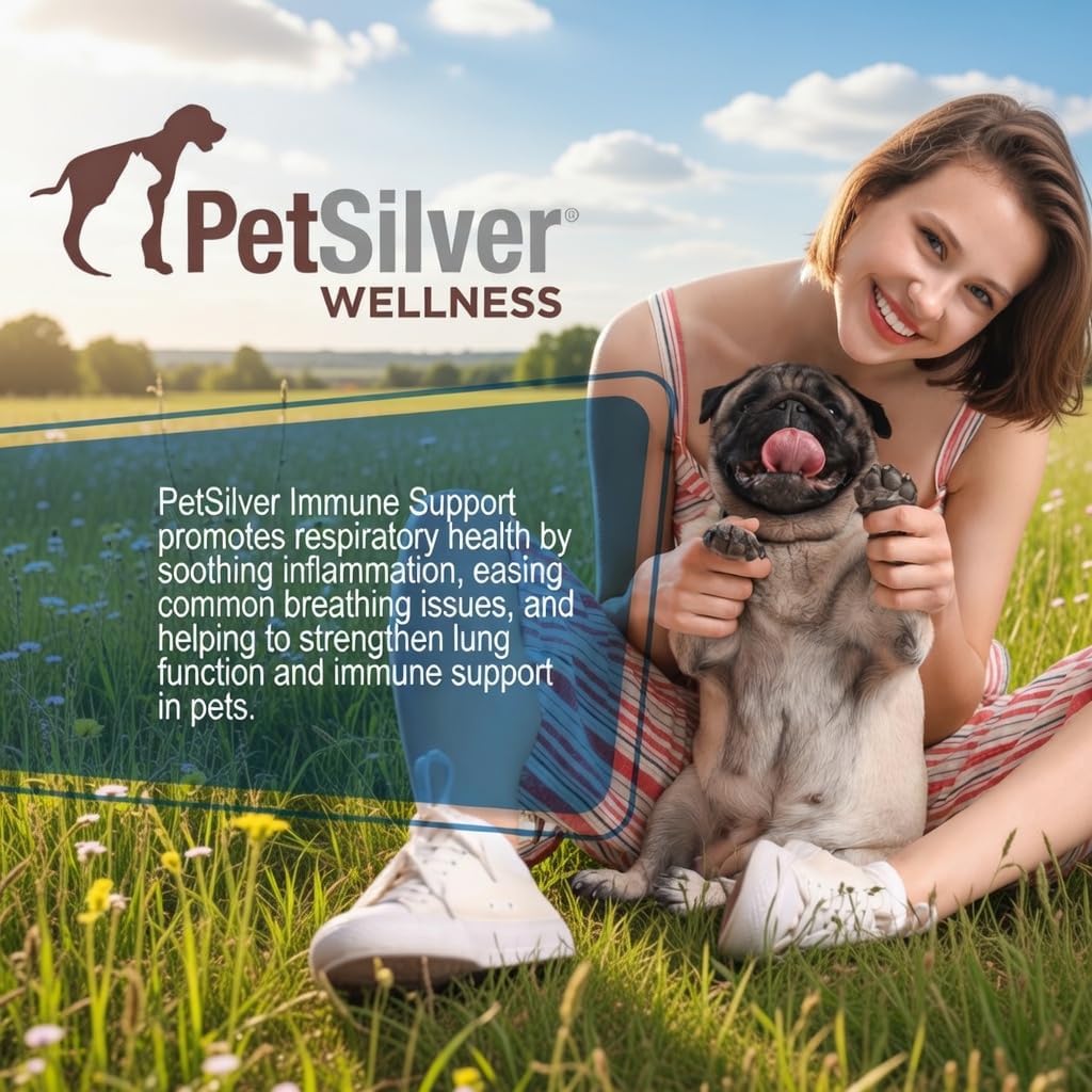 PetSilver Immune Support nebulizer solution for pets, natural respiratory aid in 16 fl oz bottle, promotes healthy breathing.