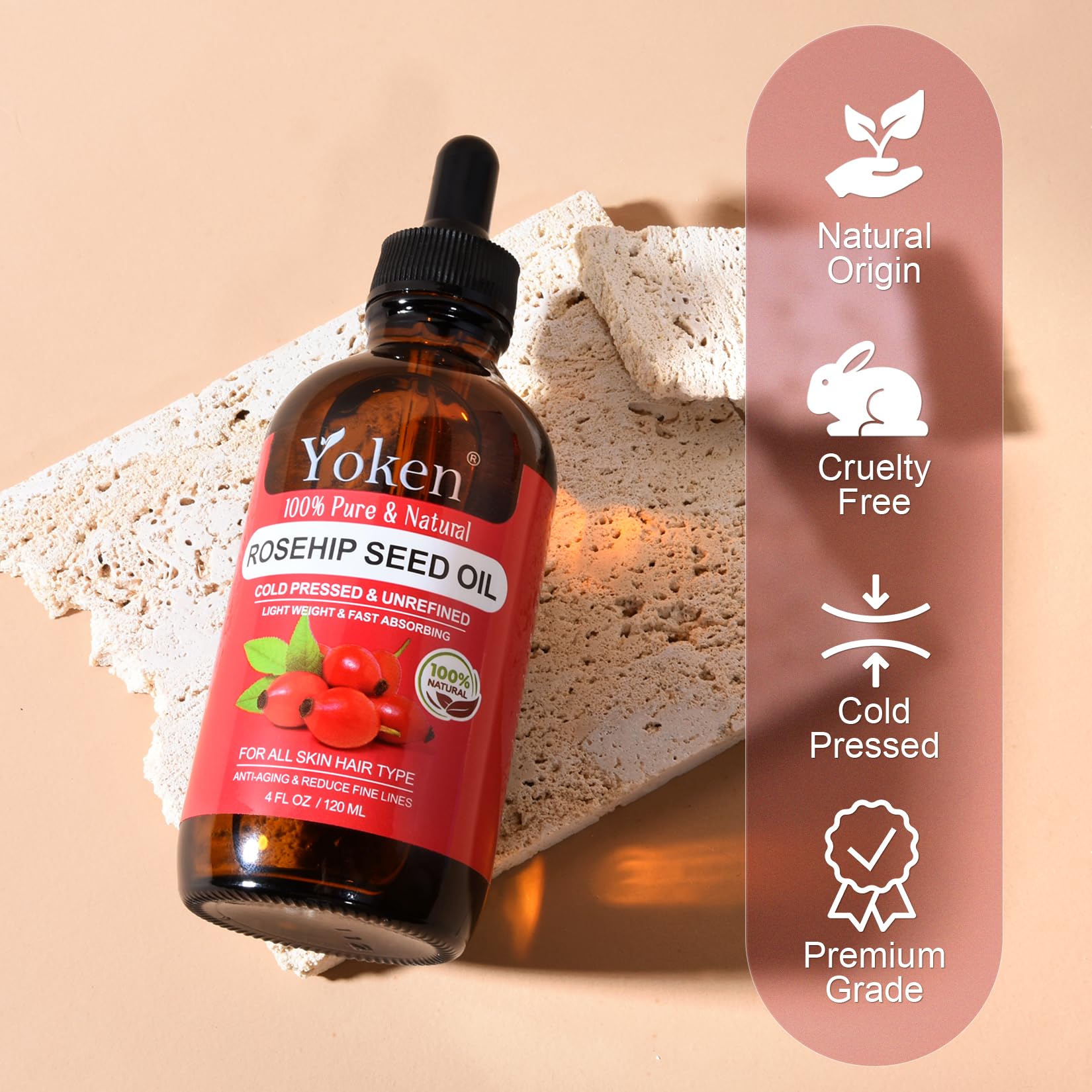 Yoken Cold Pressed Organic Rosehip Seed Oil for Face, Hair & Body, 4 fl oz - Yoken Official Product View 7