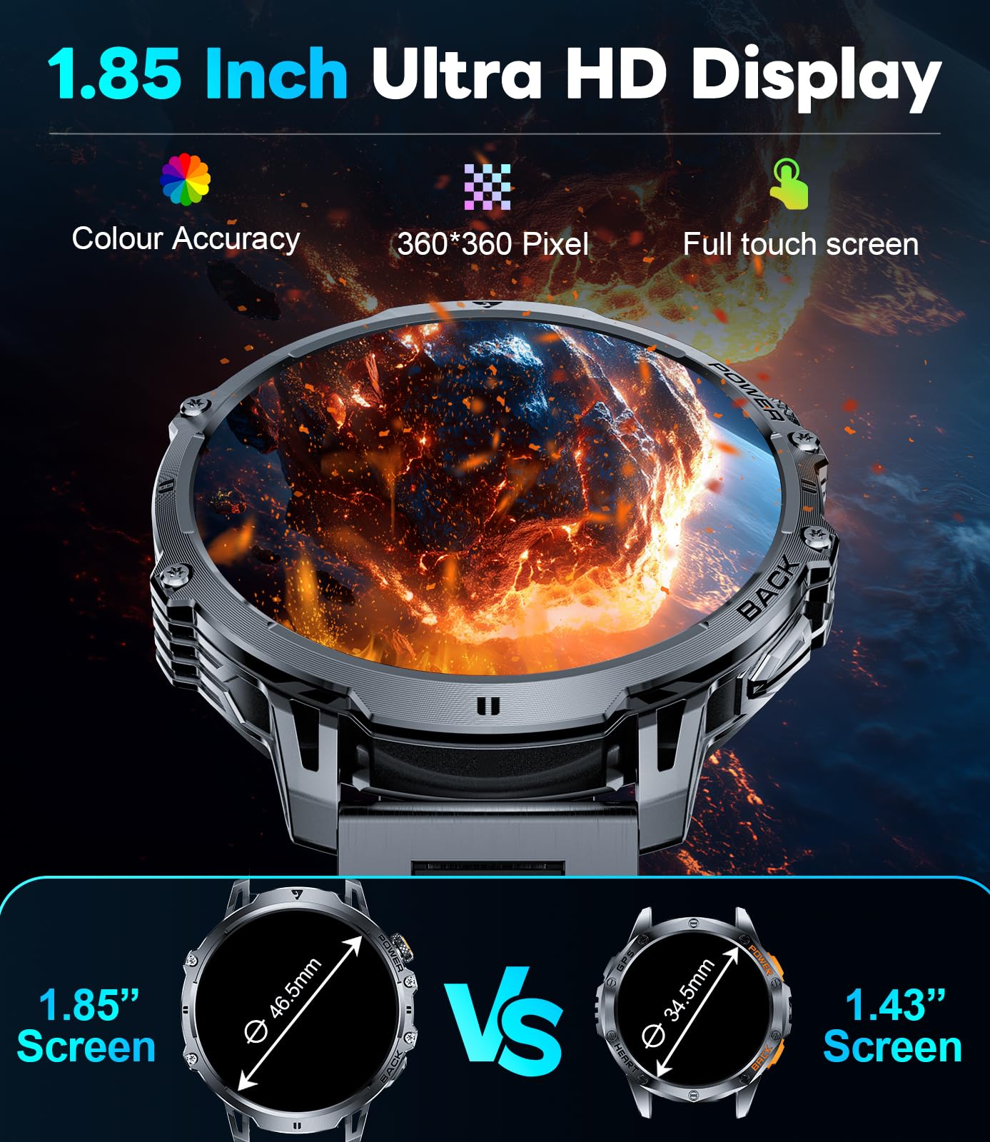 LIGE Military Smart Watches for Men ,1000mAh/1.85" HD Large Screen Sma - View 4