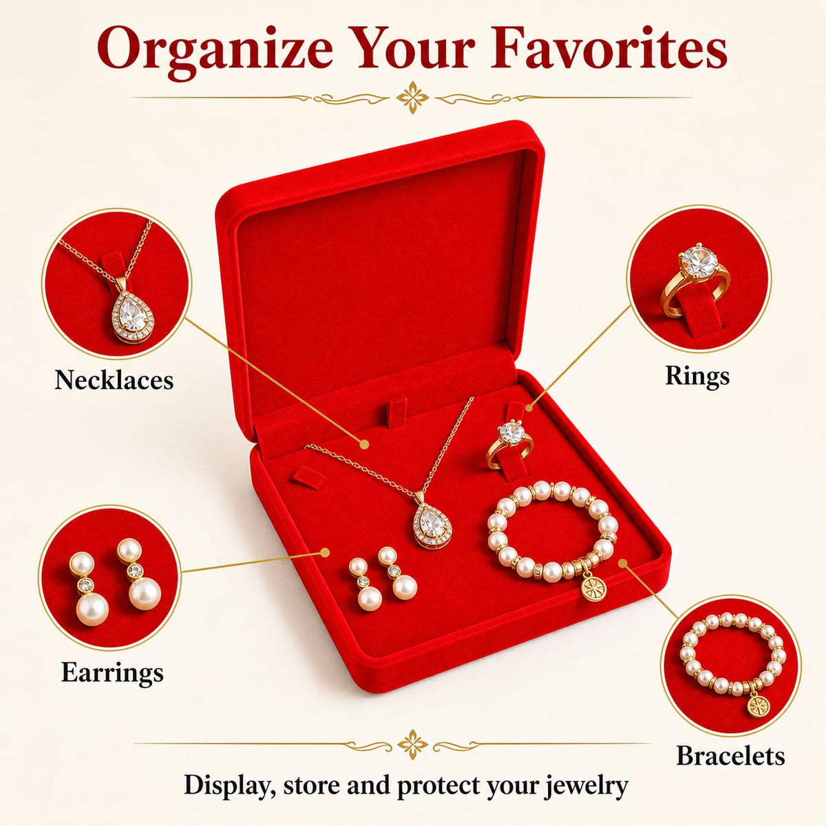 6 Pcs Red Velvet Jewelry Box Set Large Necklace Organizer - YQLHprom Official Imagery - 7
