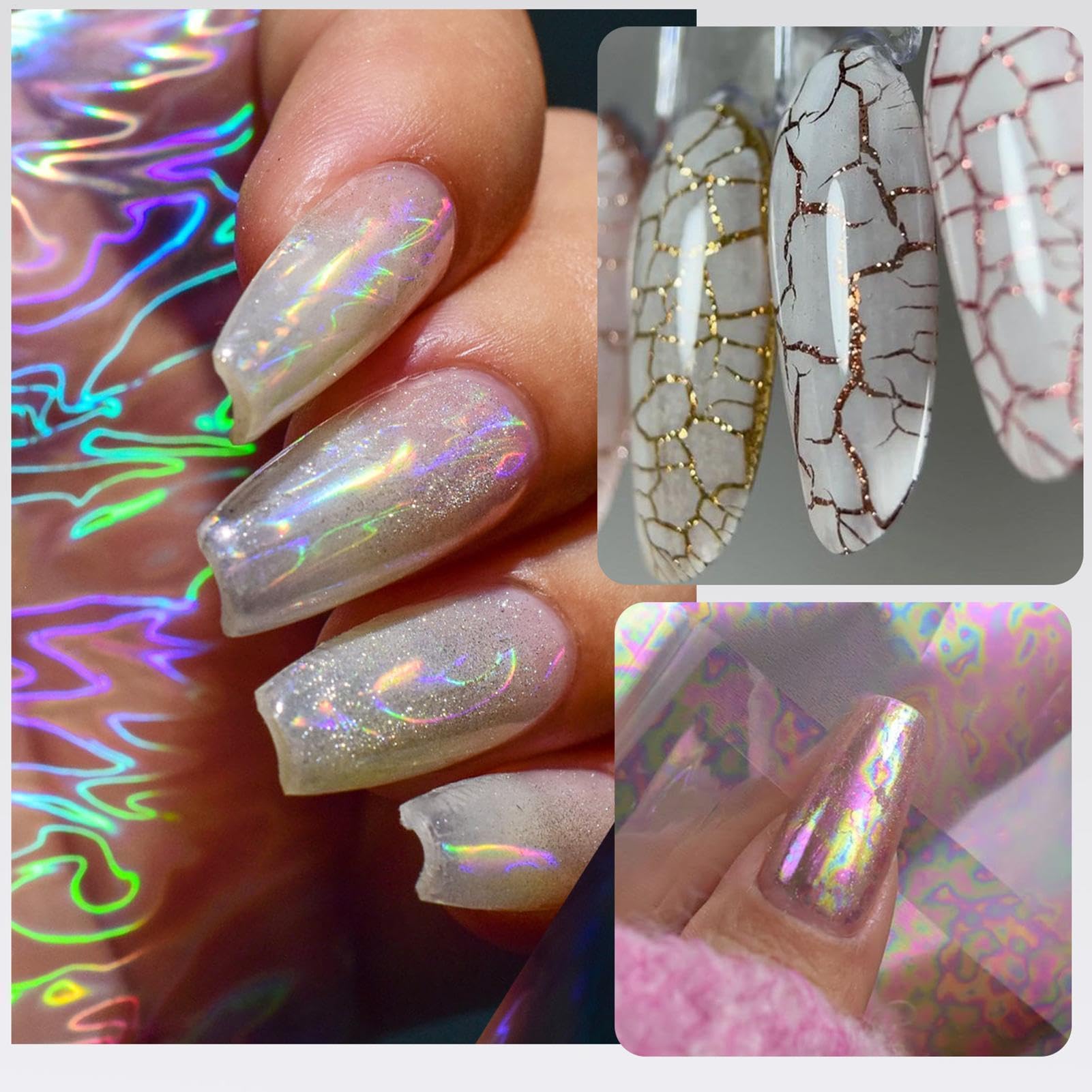 Fine foil gel transfer for nails, with smooth brush application, used as a bonding adhesive on resin-based cosmetic nails.