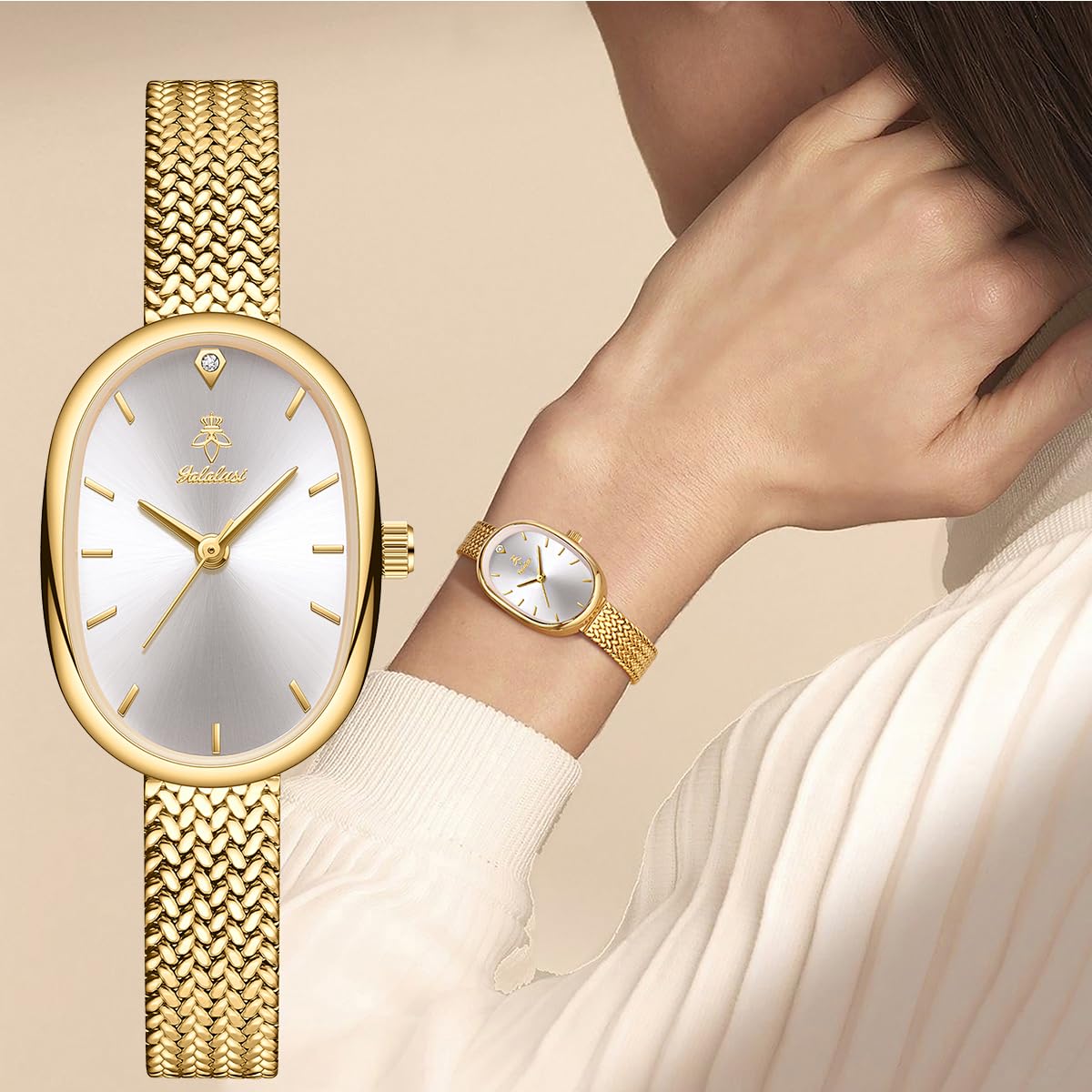 MASTOP Petite Vintage Oval Gold Bracelet Watch for Women - MASTOP Official Imagery - 6