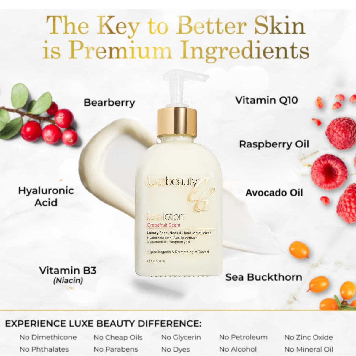 Non Greasy Hyaluronic Acid Moisturizer for Face Neck Hands - LUXE Beauty Lash & Brow Growth Products Official Imagery - 3