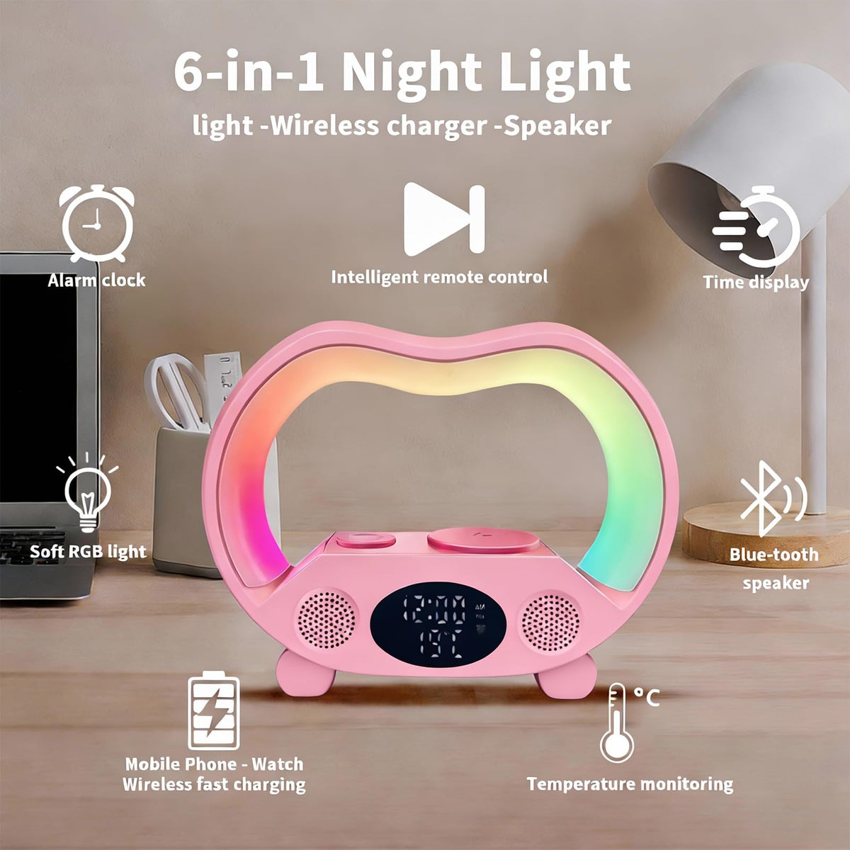 6 in 1 Wireless Charging Station with Bluetooth Speaker RGB - DHBY Official Imagery - 3