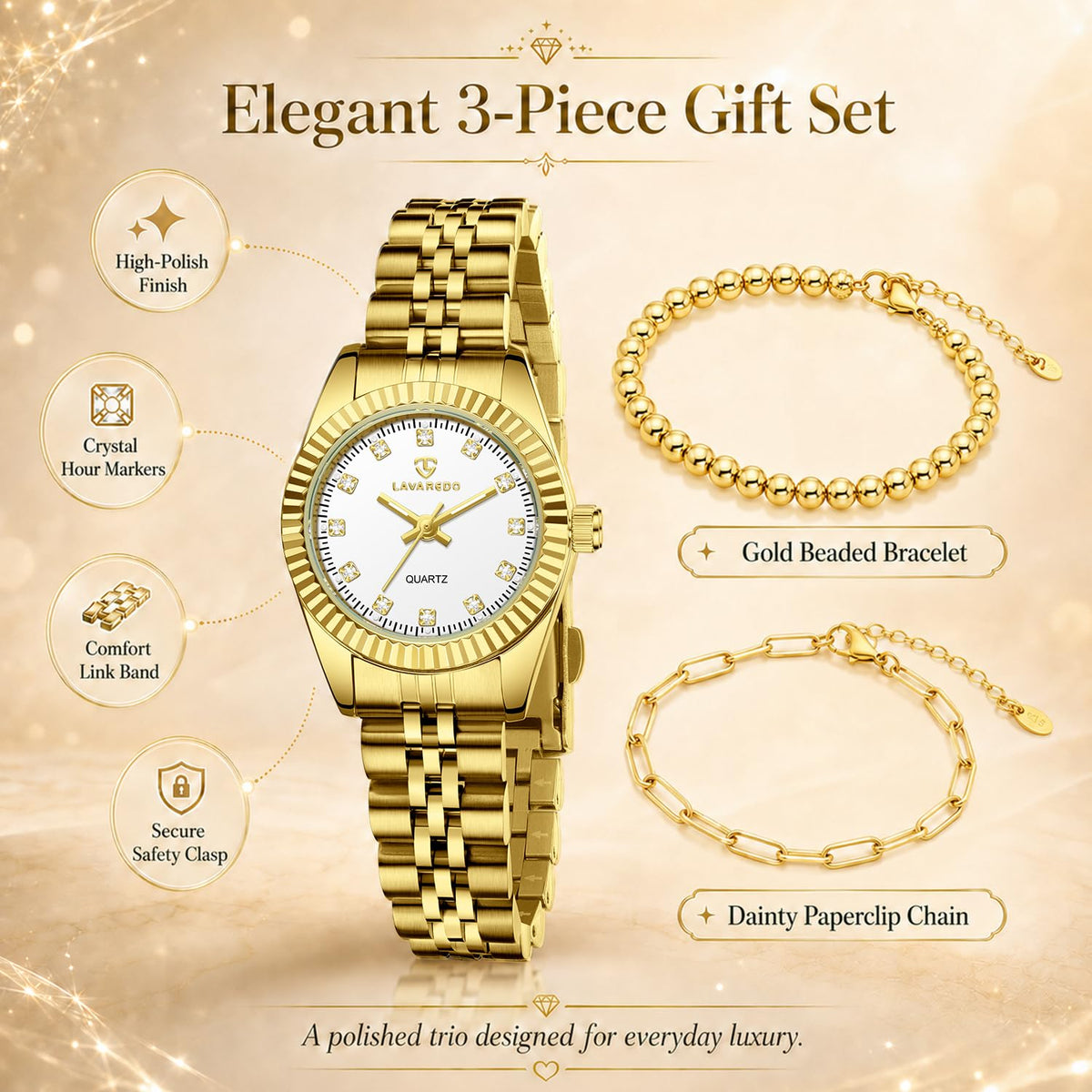 Gold Womens Watch Set Gold Plated Bangle Bracelet - Timever Official Imagery - 6