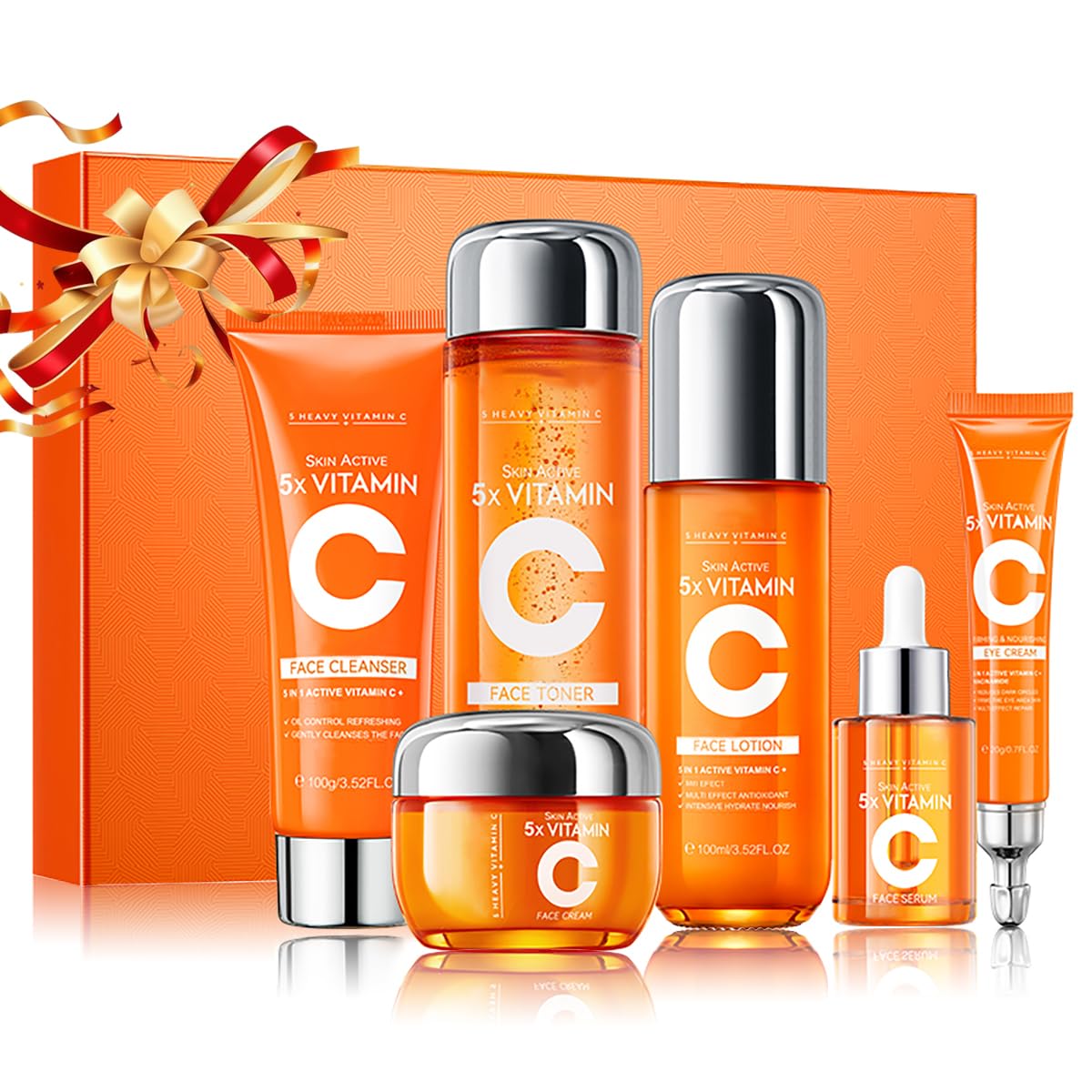 Vitamin C Skincare Set, 6-Piece Complete Daily Face Care Routine - Product Imagery