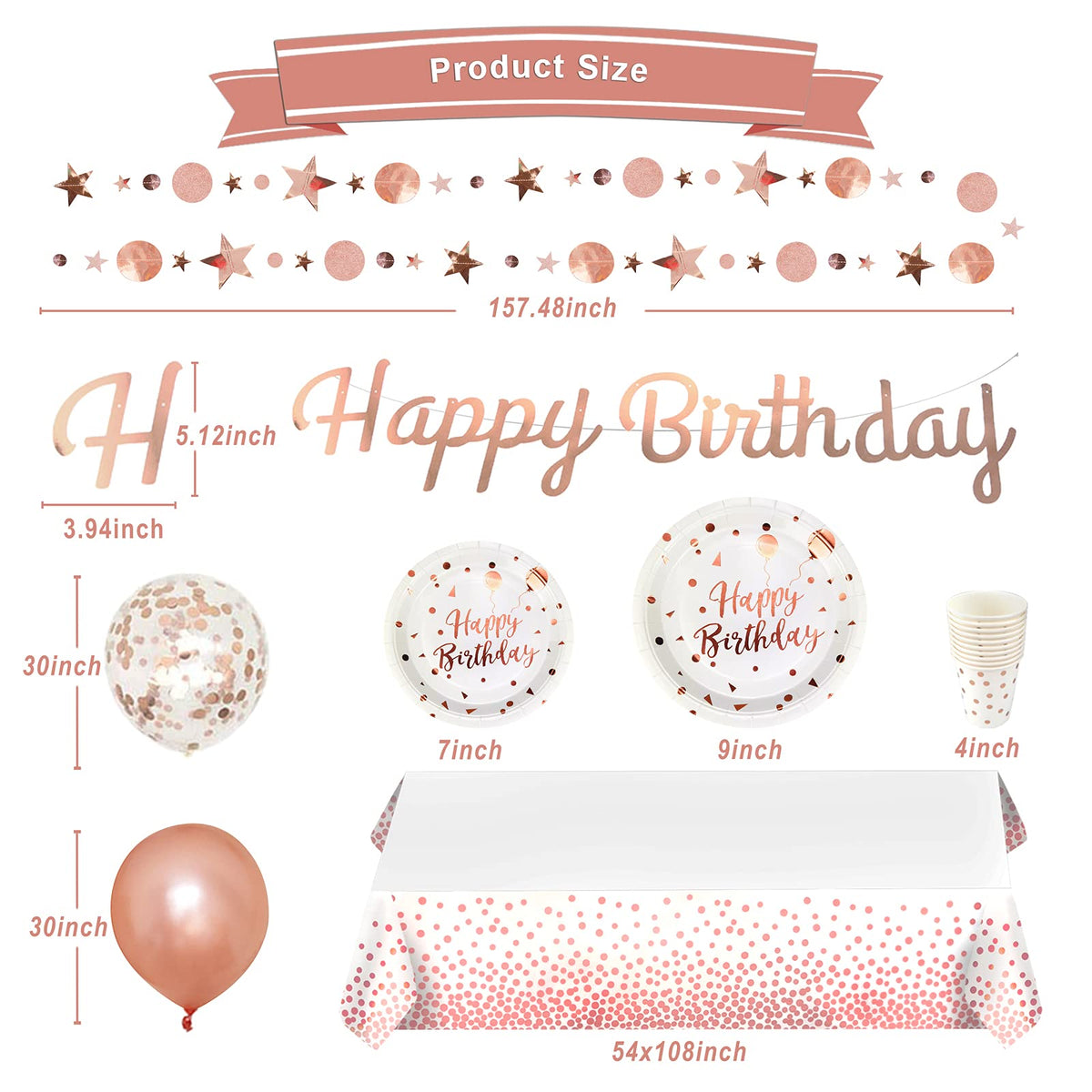 Rose Gold Birthday Party Supplies for 20 Guests - Irichna Official Imagery - 5