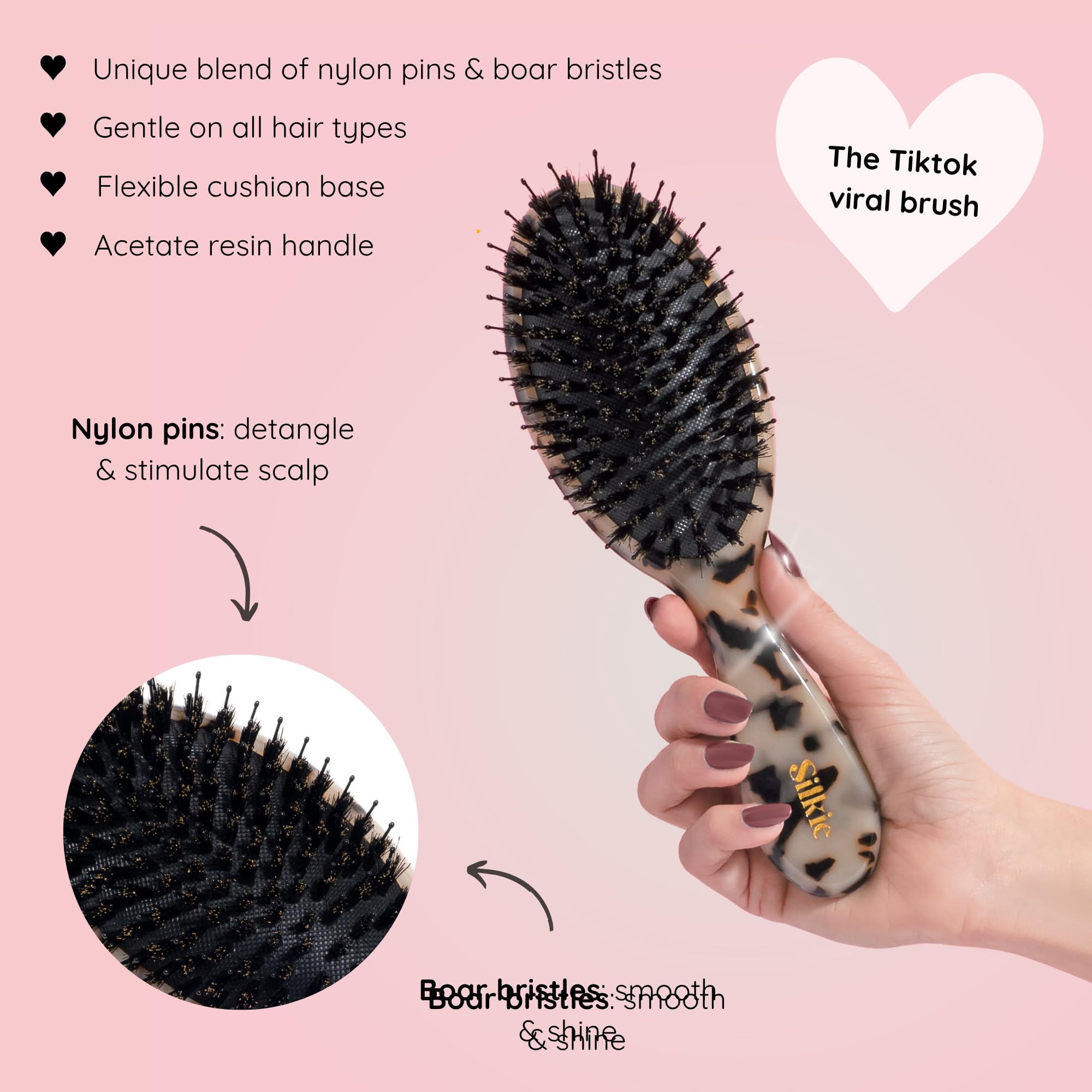 Silkie Acetate Resin Ultimate Smoothing Boar Bristle Brush Shine Detan - View 4