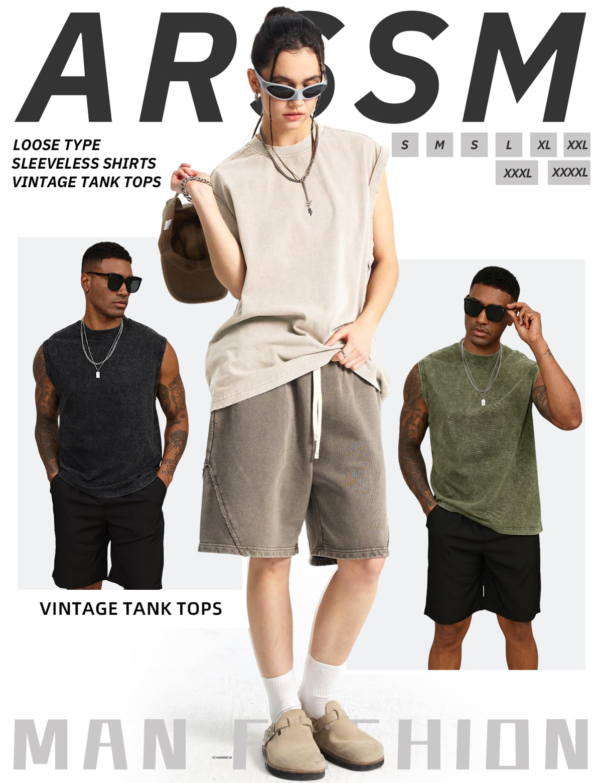 Arssm Sleeveless Shirts for Men Tank Tops Cotton Acid Wash - Arssm Official Imagery - 5