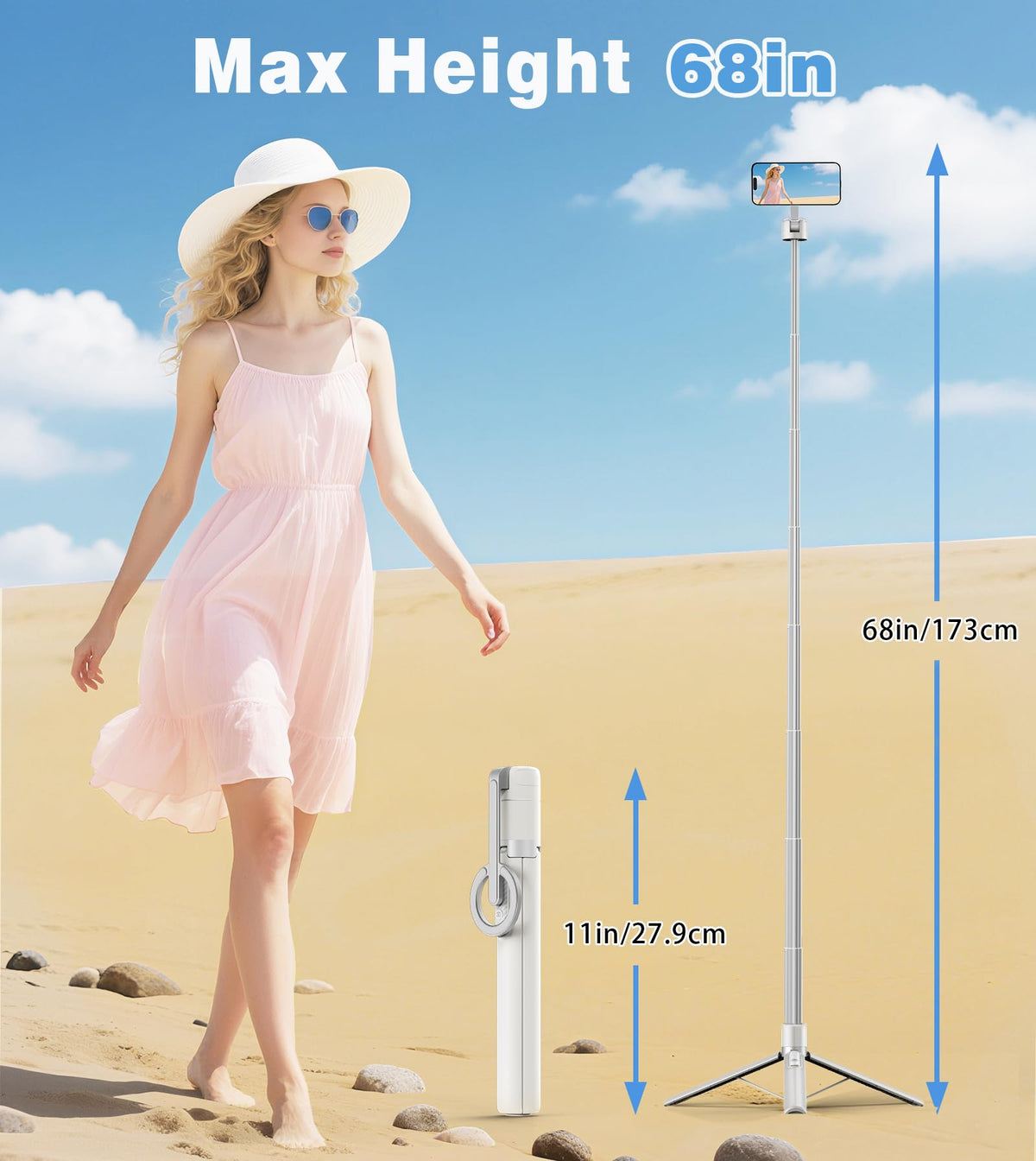 TONEOF 68 Magnetic Aluminum Phone Tripod Selfie Stick for - TONEOF Official Imagery - 5