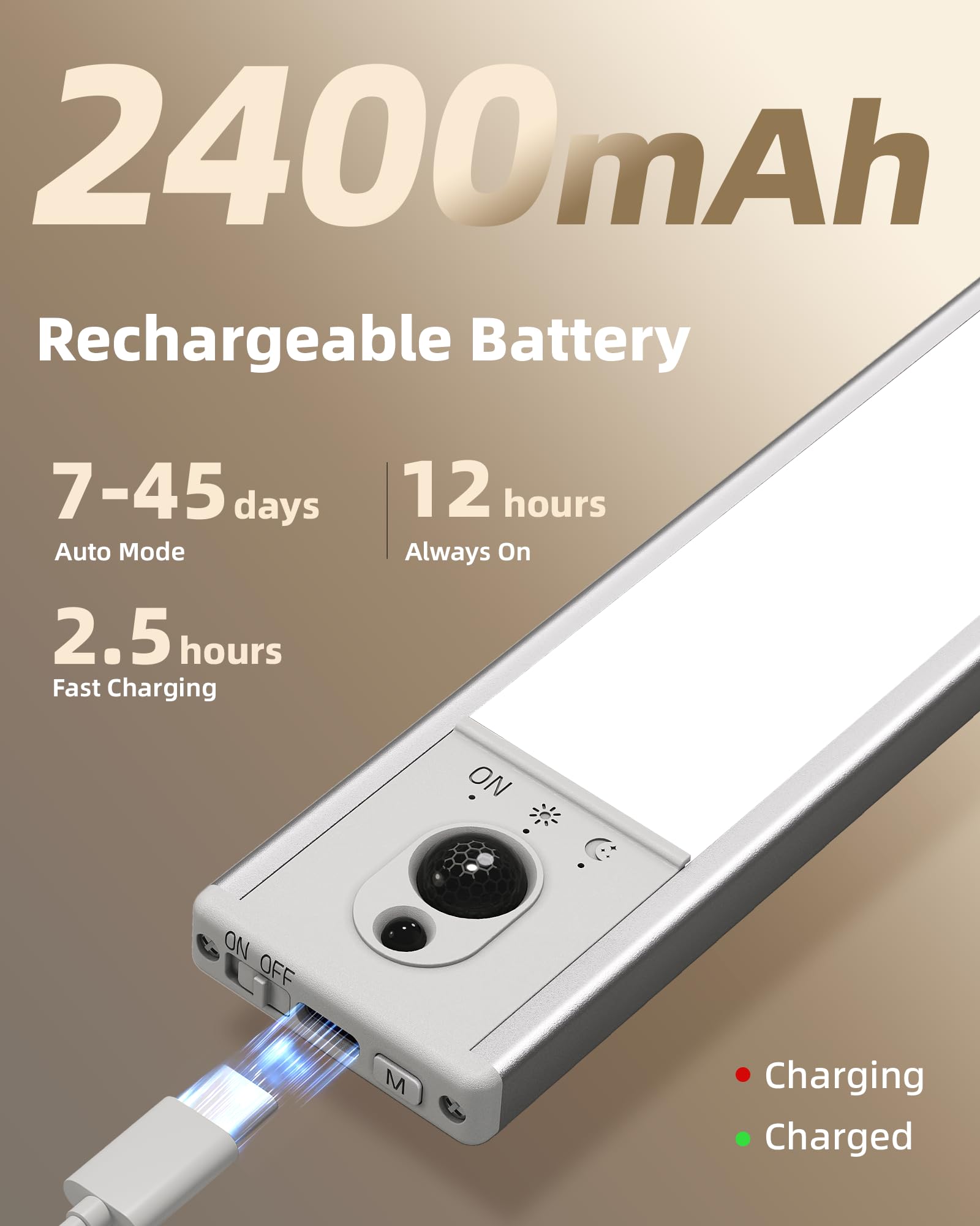 EZVALO 5-Pack Under Cabinet Lighting, 2400mAh Motion Sensor Light - EZVALO Official Product View 4