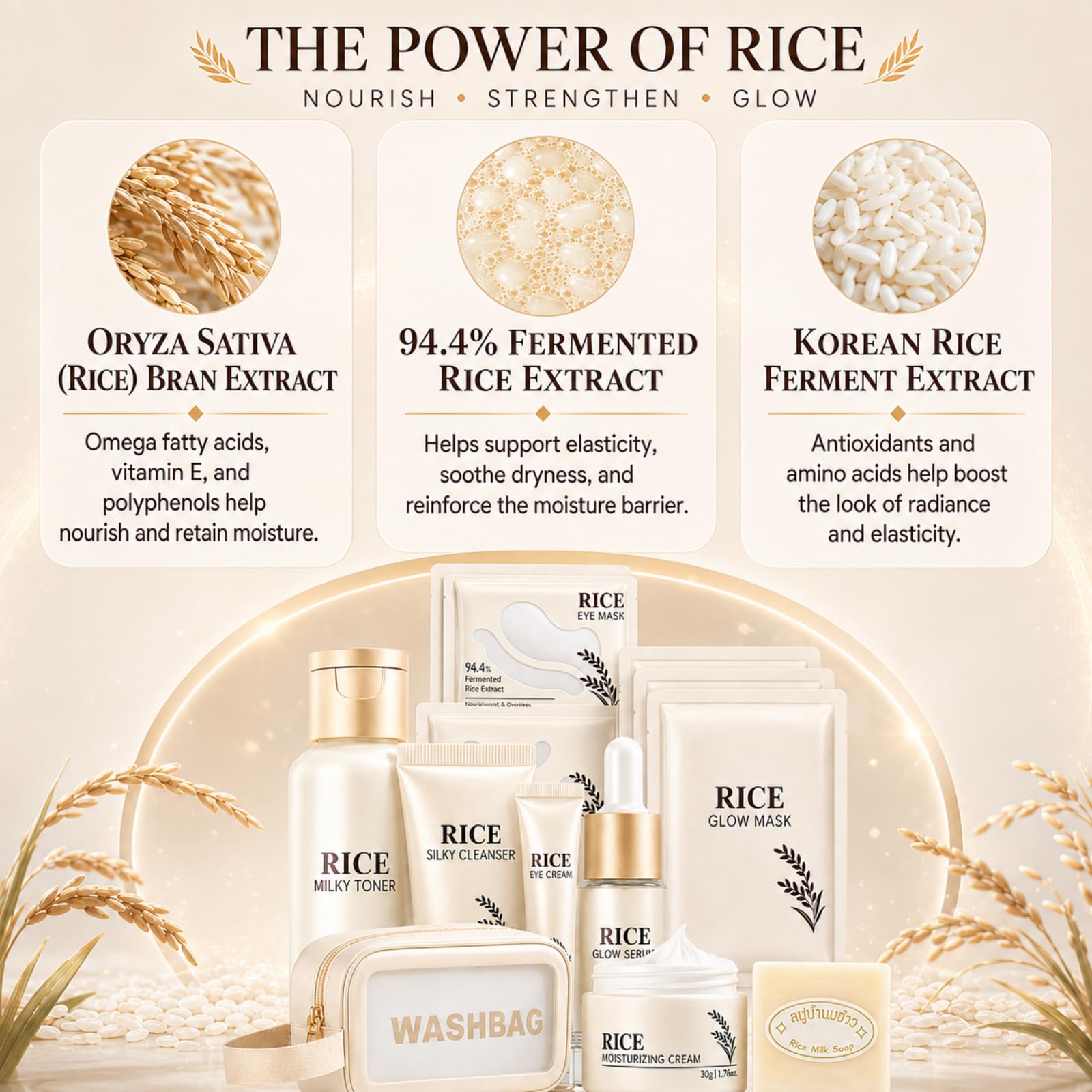 Korean Skin Care Set 17PCS Rice Skin Care for Women Girls - Vienflona Official Imagery - 8