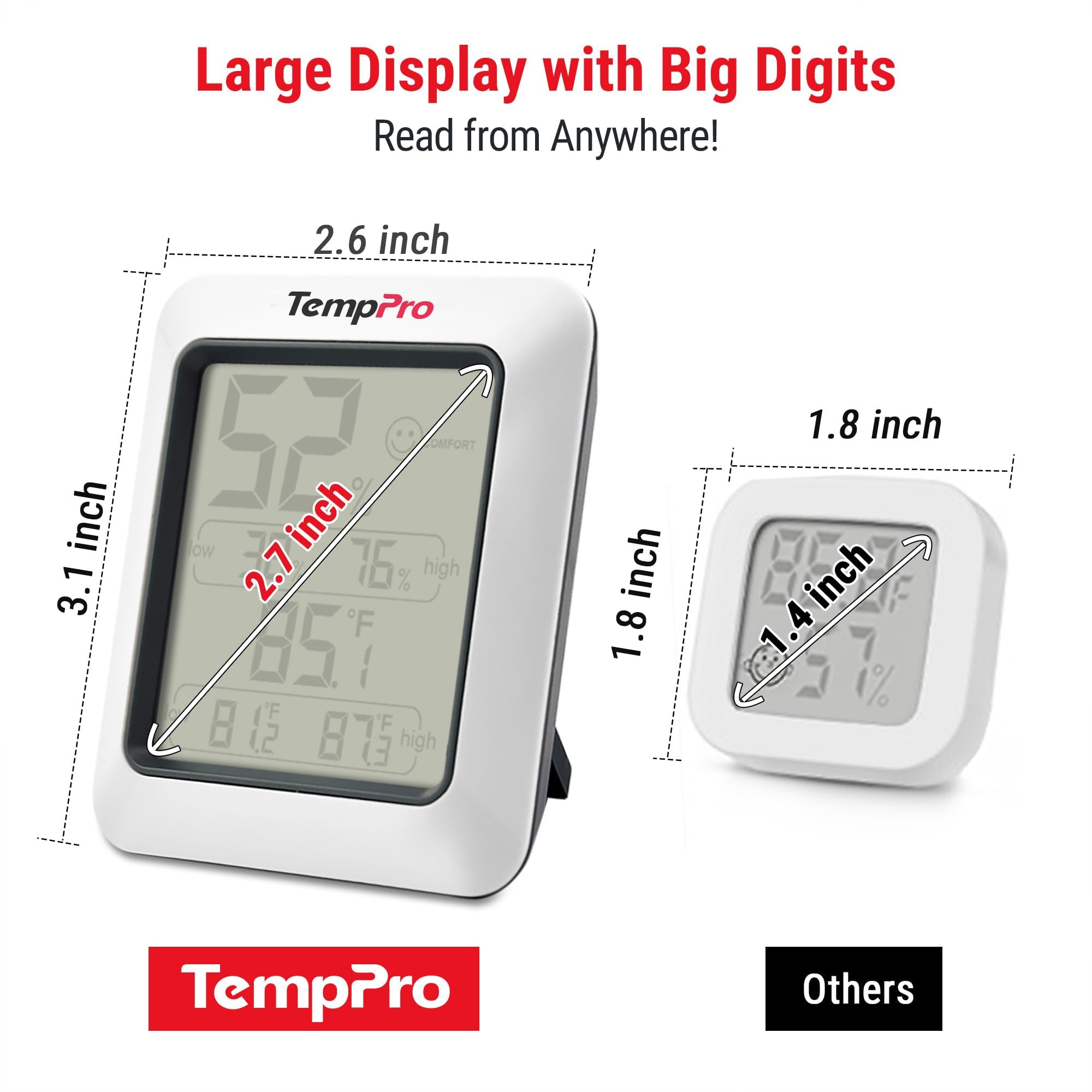 TempPro TP50 Digital Hygrometer Indoor Thermometer Room Thermomet by TempPro - Angle View 4