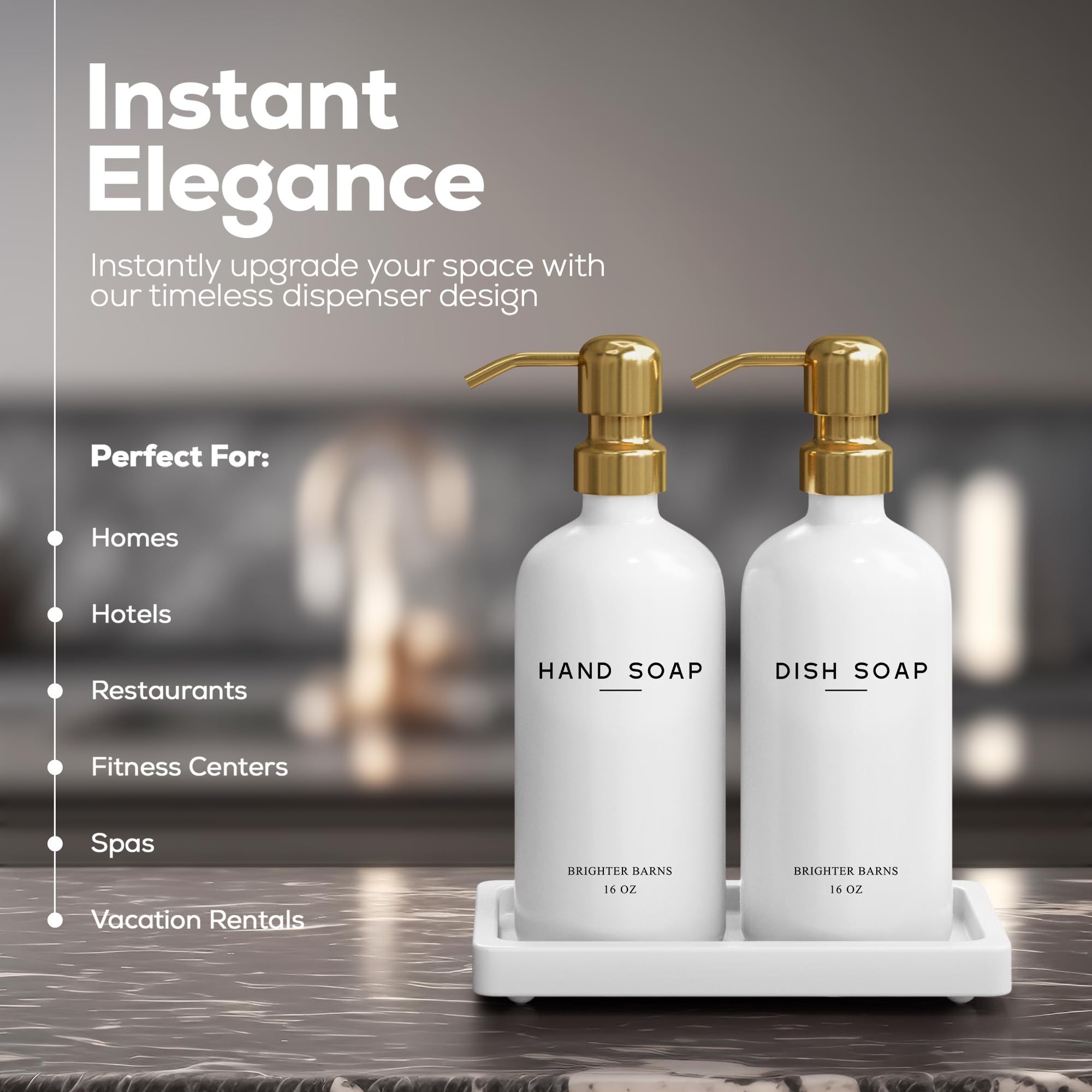 Luxury Glass Hand and Dish Soap Dispenser Set by Brighter Barns - - Brighter Barns Official Product View 3
