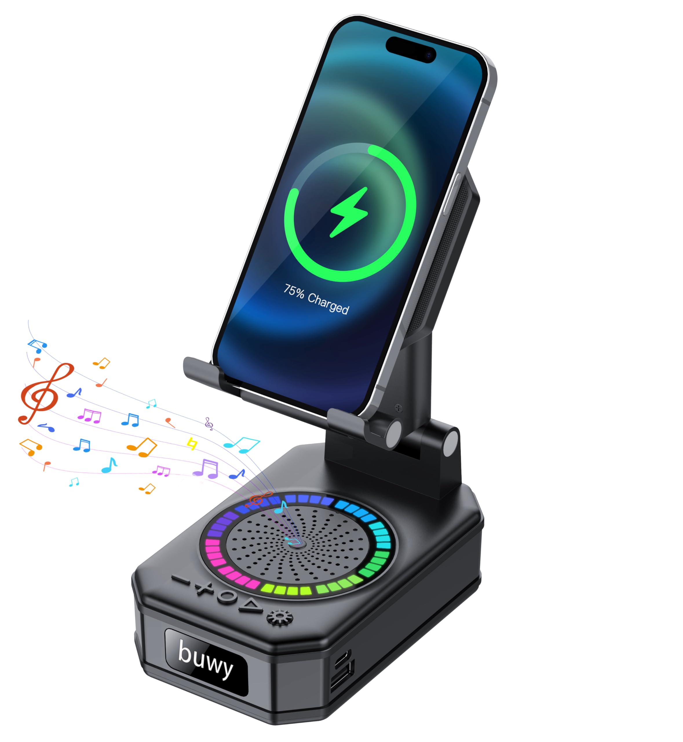 Wireless Charger Phone Stand with Bluetooth Speaker, Birthday - Product Imagery