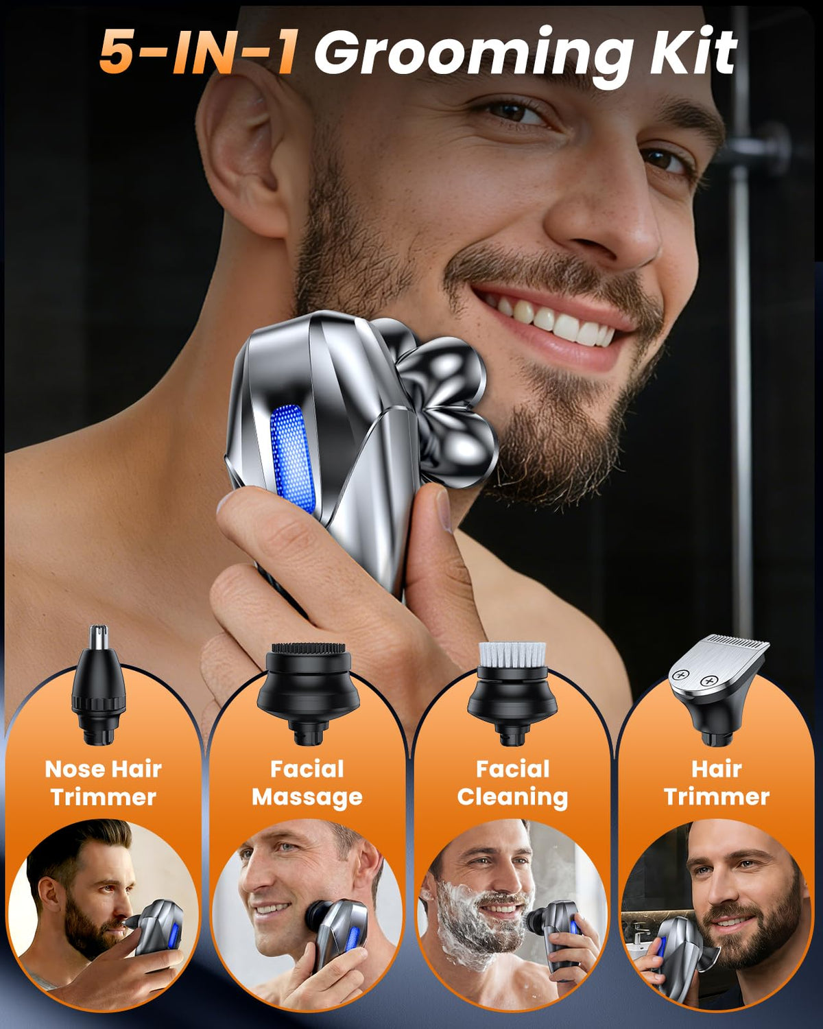 Head Shavers for Bald Men 5 in 1 Electric Shaver 7D Floating - Vylto Official Imagery - 5