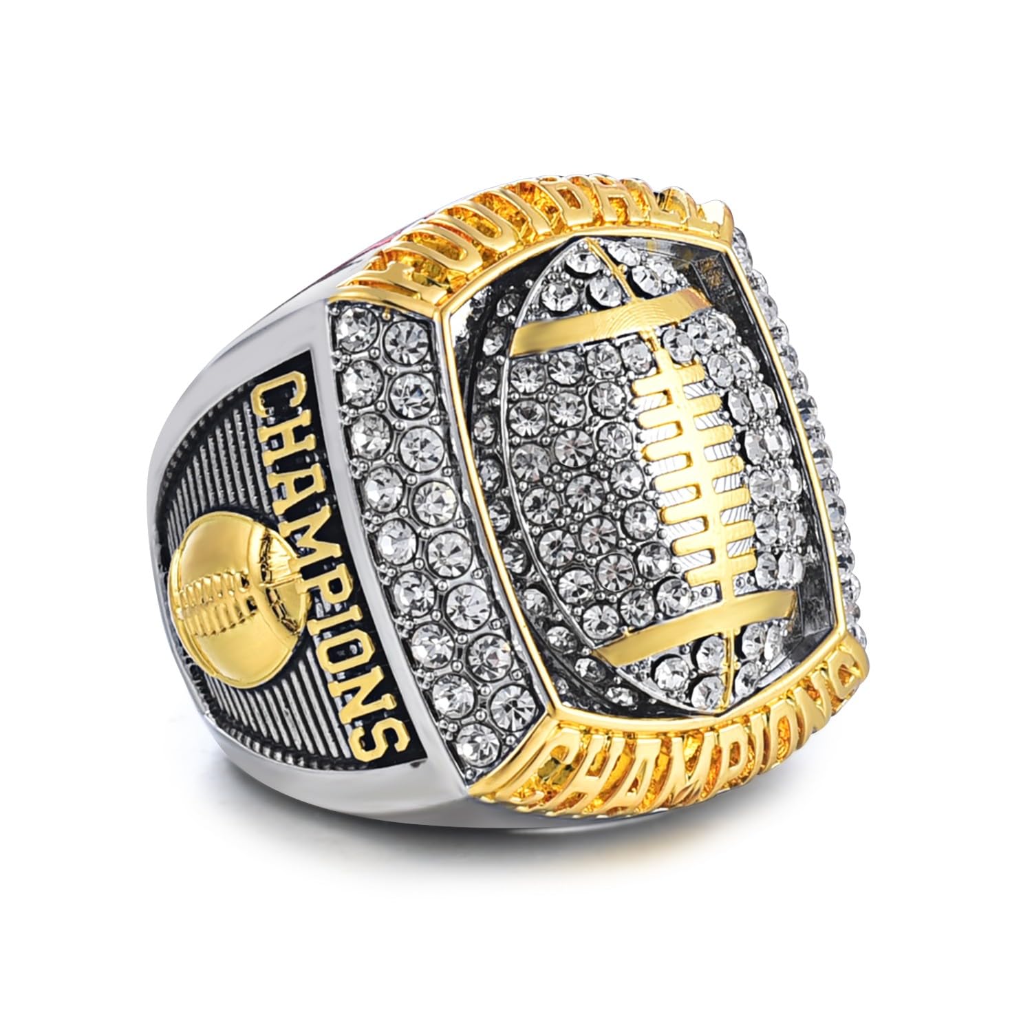 Football Championship Ring Crystal Rhinestone Two-Tone