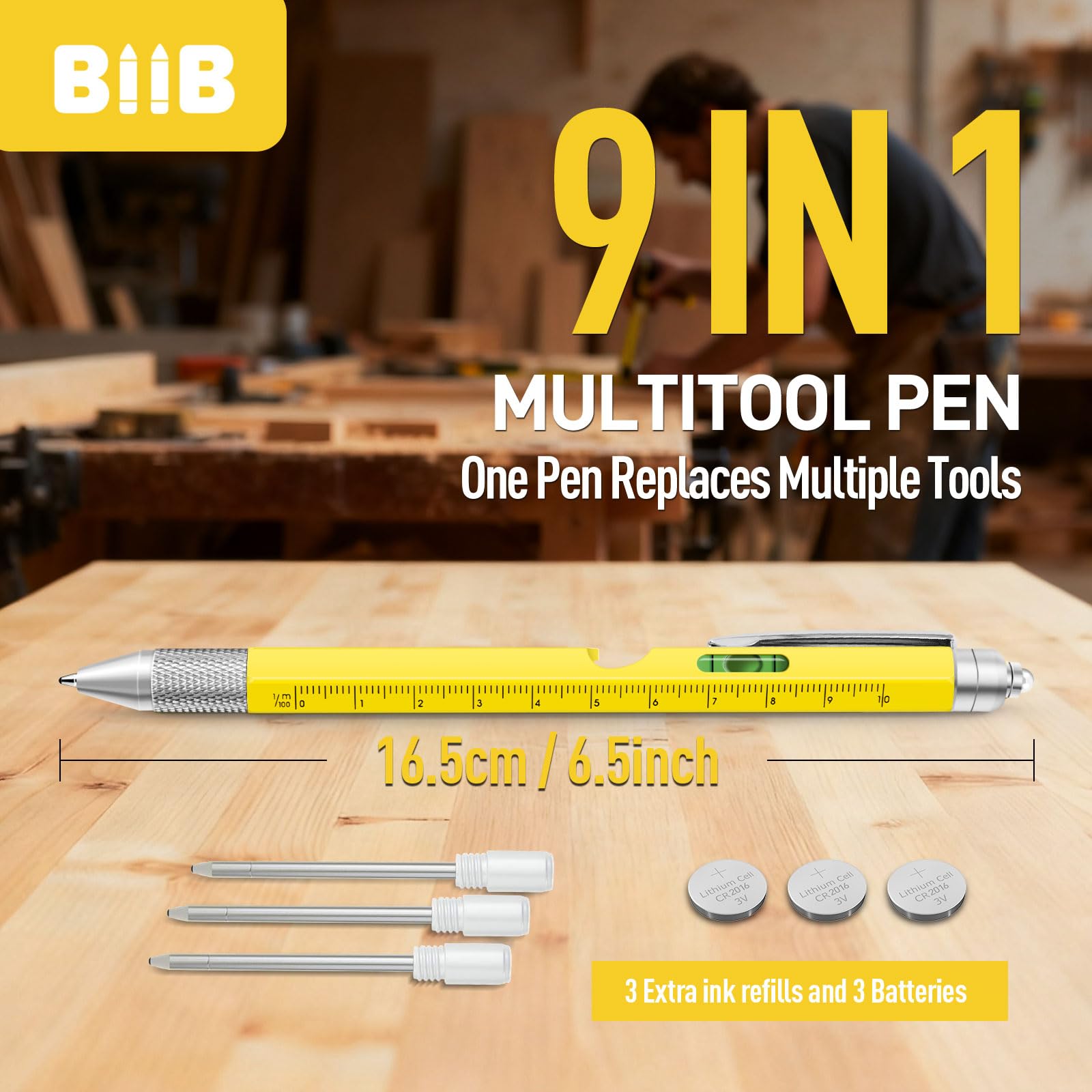 BIIB Gifts for Men 9-in-1 Multitool Pen, Stocking Stuffers for Me by BIIB - Angle View 5