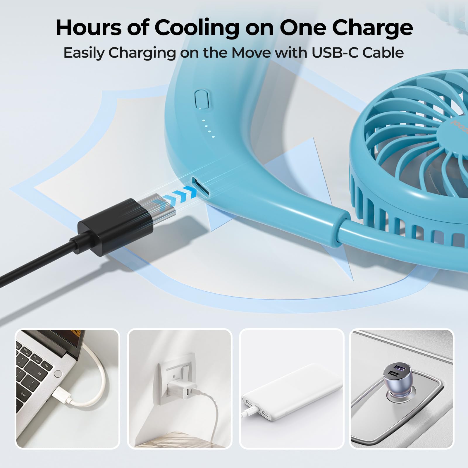 AMACOOL Portable Neck Fan, Lightweight Wearable with Hands-Free C - AMACOOL Official Product View 5