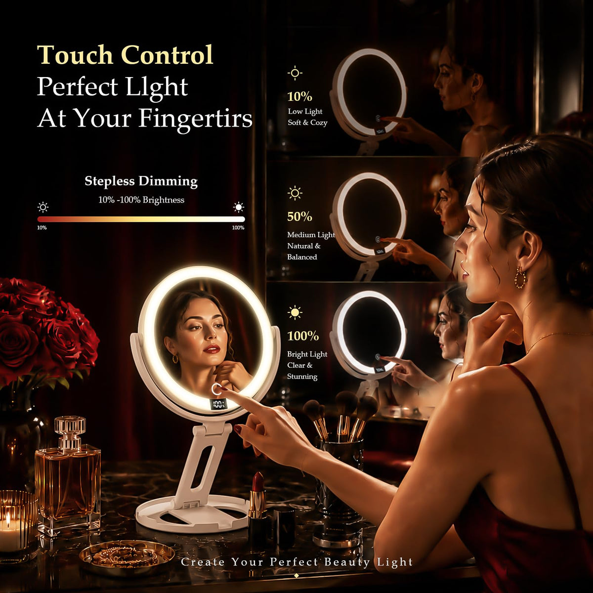Travel Makeup Mirror with Lights 1X 30X Double Sided - Velmelle Official Imagery - 6