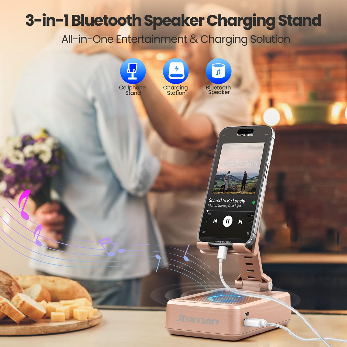 JTEMAN Cell Phone Stand with Bluetooth Speaker and Charging - JTEMAN Official Imagery - 3