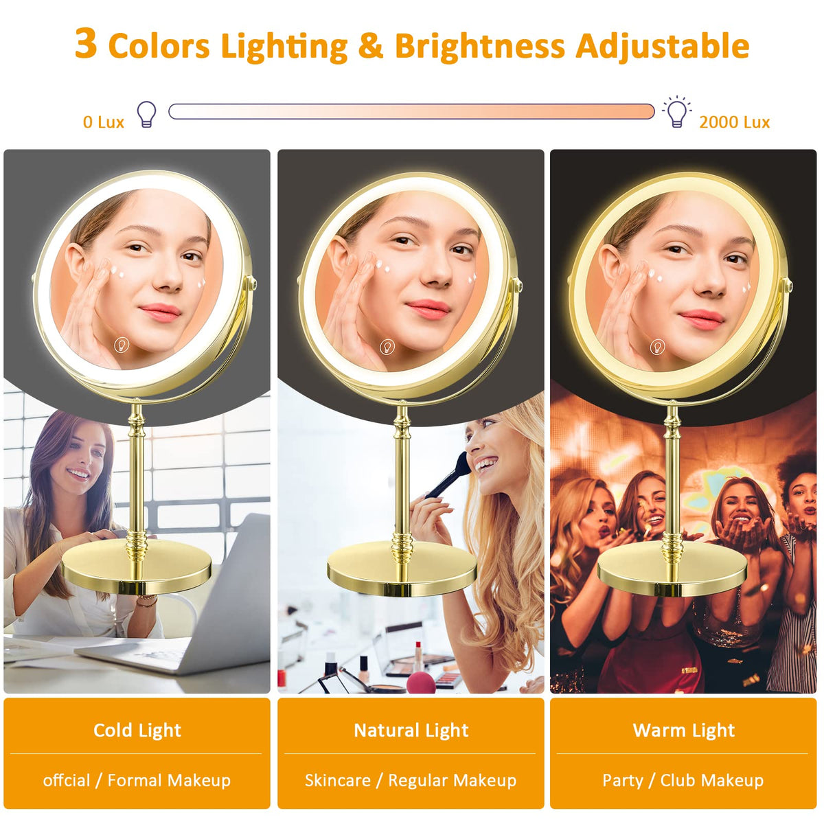 Rechargeable 8 Lighted Makeup Mirror 1X 10X Magnifying - AMZNEVO Official Imagery - 3