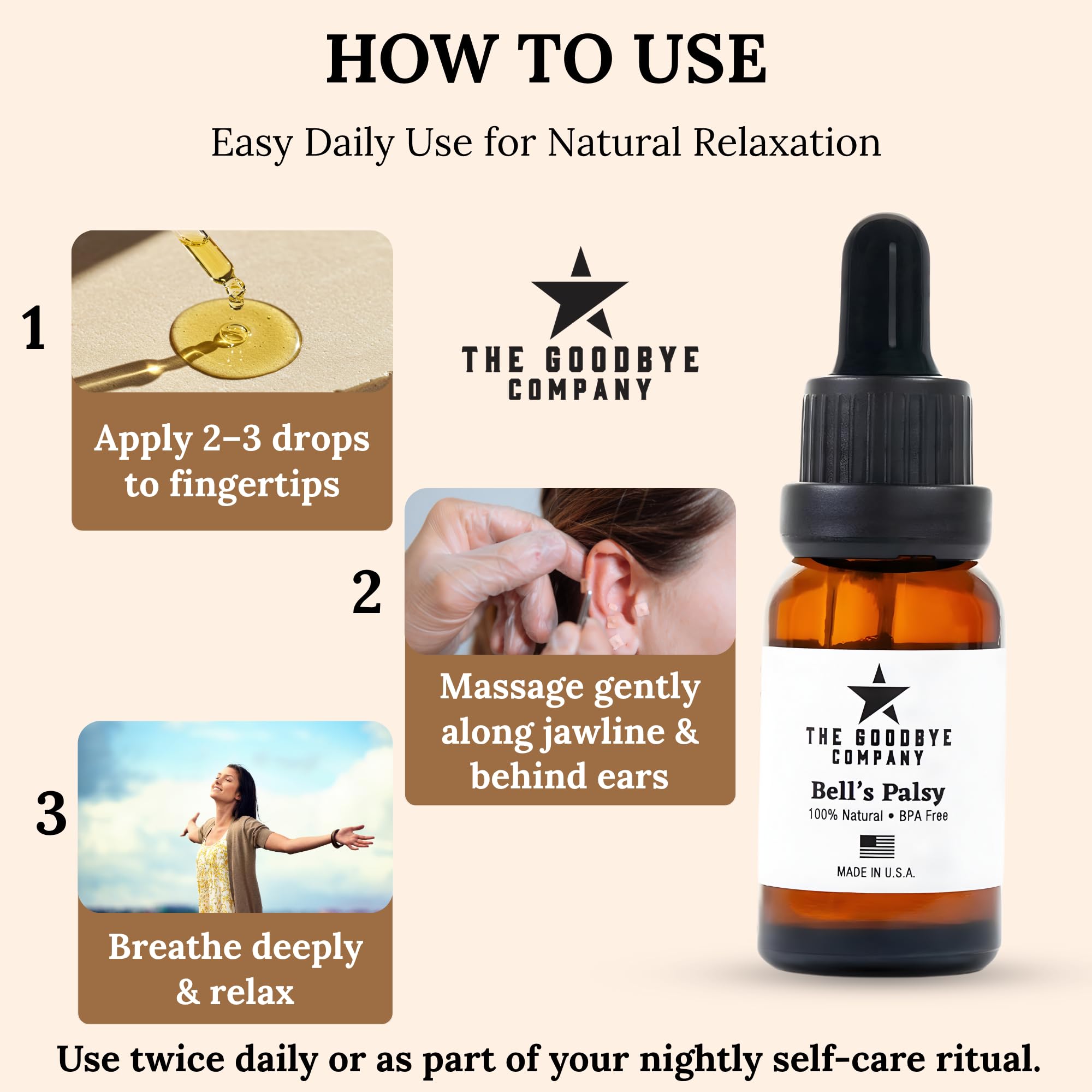 Organic Frankincense and Clove Bell's Palsy skin care oil by The Goodbye Company, natural treatment for skin support.